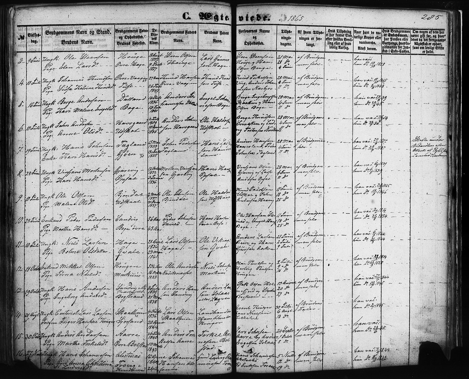 Fusa sokneprestembete, SAB/A-75401/H/Haa: Parish register (official) no. A 1I, 1855-1879, p. 285