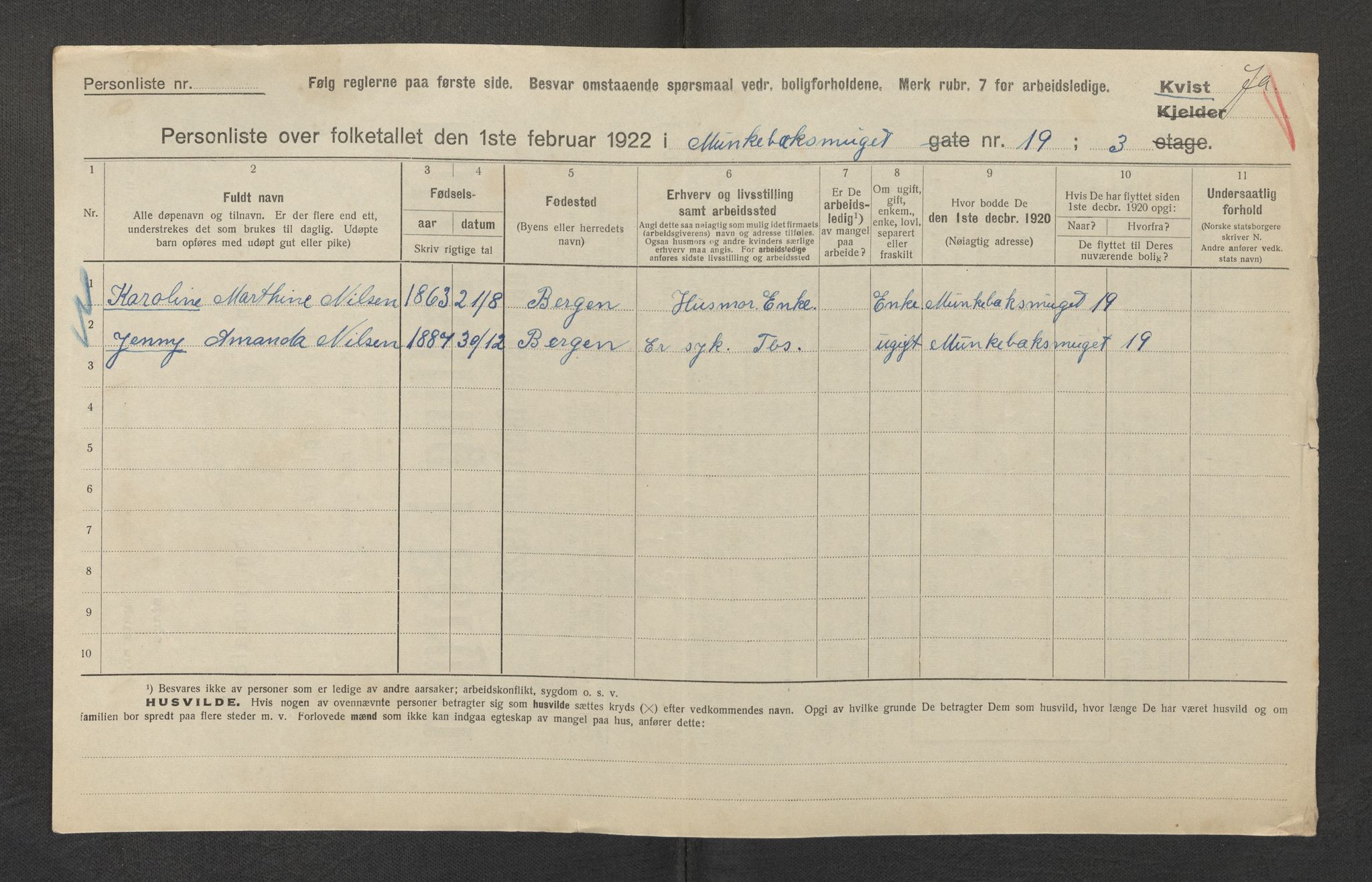 SAB, Municipal Census 1922 for Bergen, 1922, p. 25177