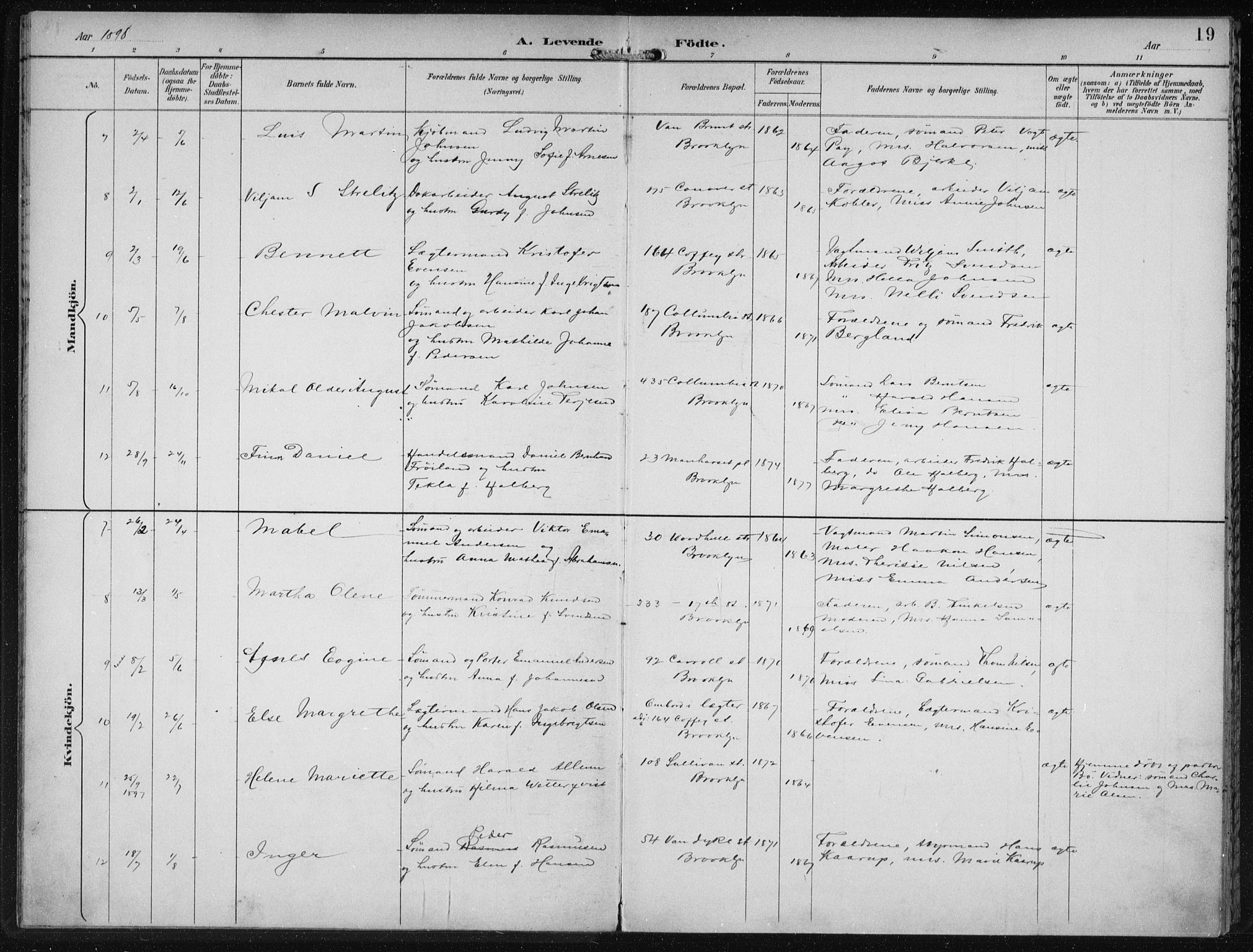 Den norske sjømannsmisjon i utlandet/New York, SAB/SAB/PA-0110/H/Ha/L0004: Parish register (official) no. A 4, 1893-1901, p. 19