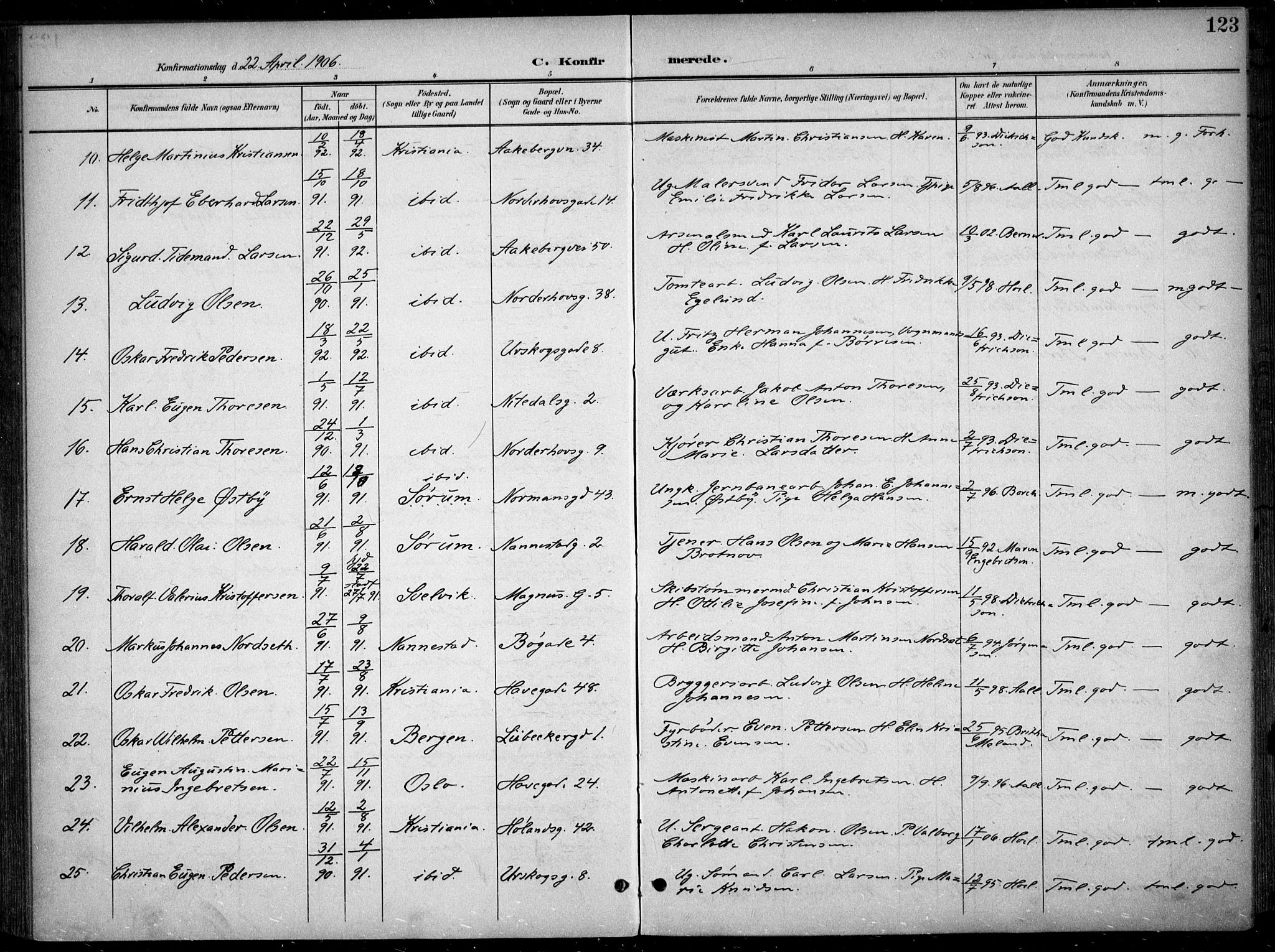 Kampen prestekontor Kirkebøker, AV/SAO-A-10853/F/Fa/L0009: Parish register (official) no. I 9, 1899-1911, p. 123