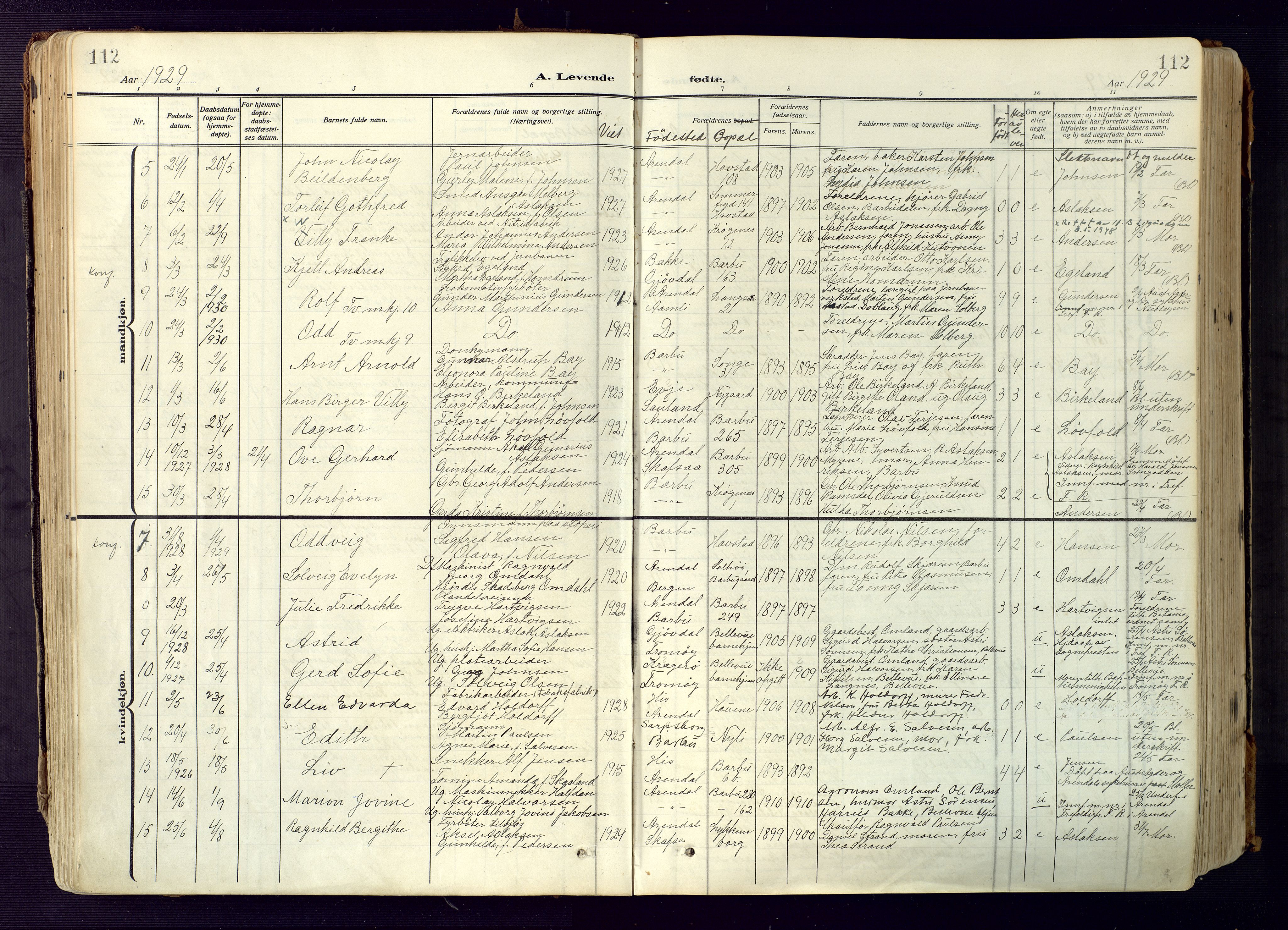 Barbu sokneprestkontor, AV/SAK-1111-0003/F/Fa/L0006: Parish register (official) no. A 6, 1910-1929, p. 112