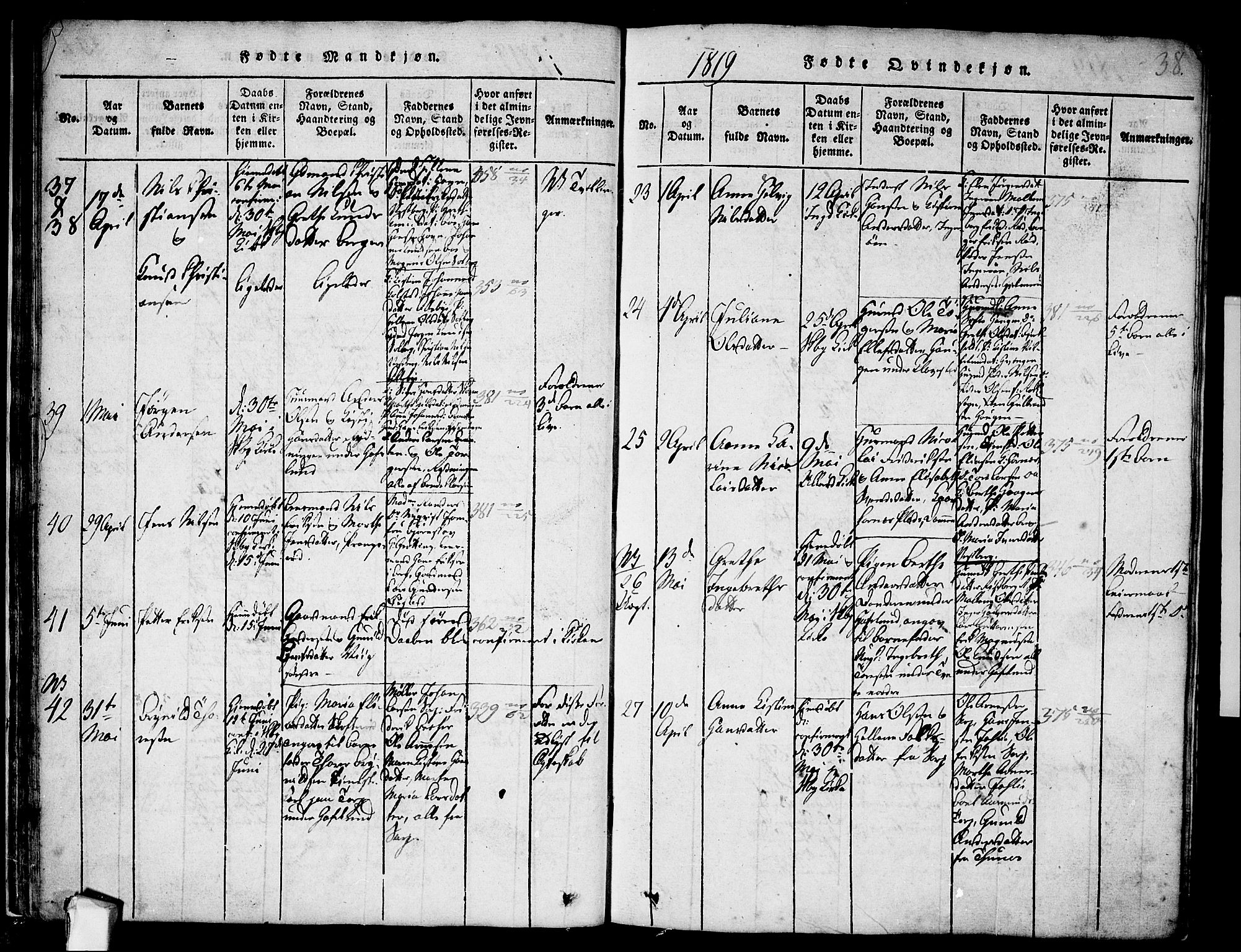 Skjeberg prestekontor Kirkebøker, SAO/A-10923/F/Fa/L0004: Parish register (official) no. I 4, 1815-1830, p. 38