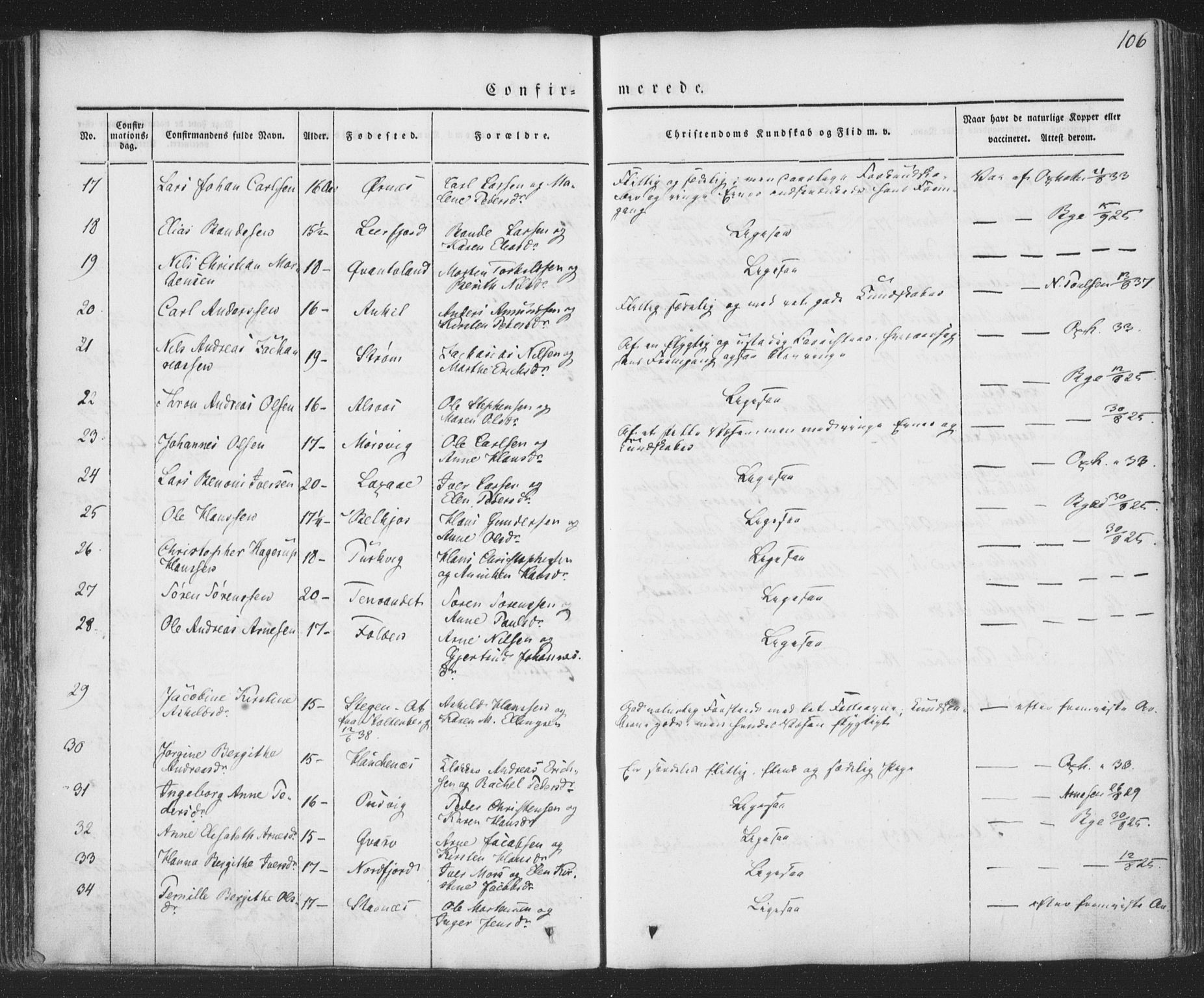 Ministerialprotokoller, klokkerbøker og fødselsregistre - Nordland, AV/SAT-A-1459/853/L0769: Parish register (official) no. 853A08, 1836-1856, p. 106