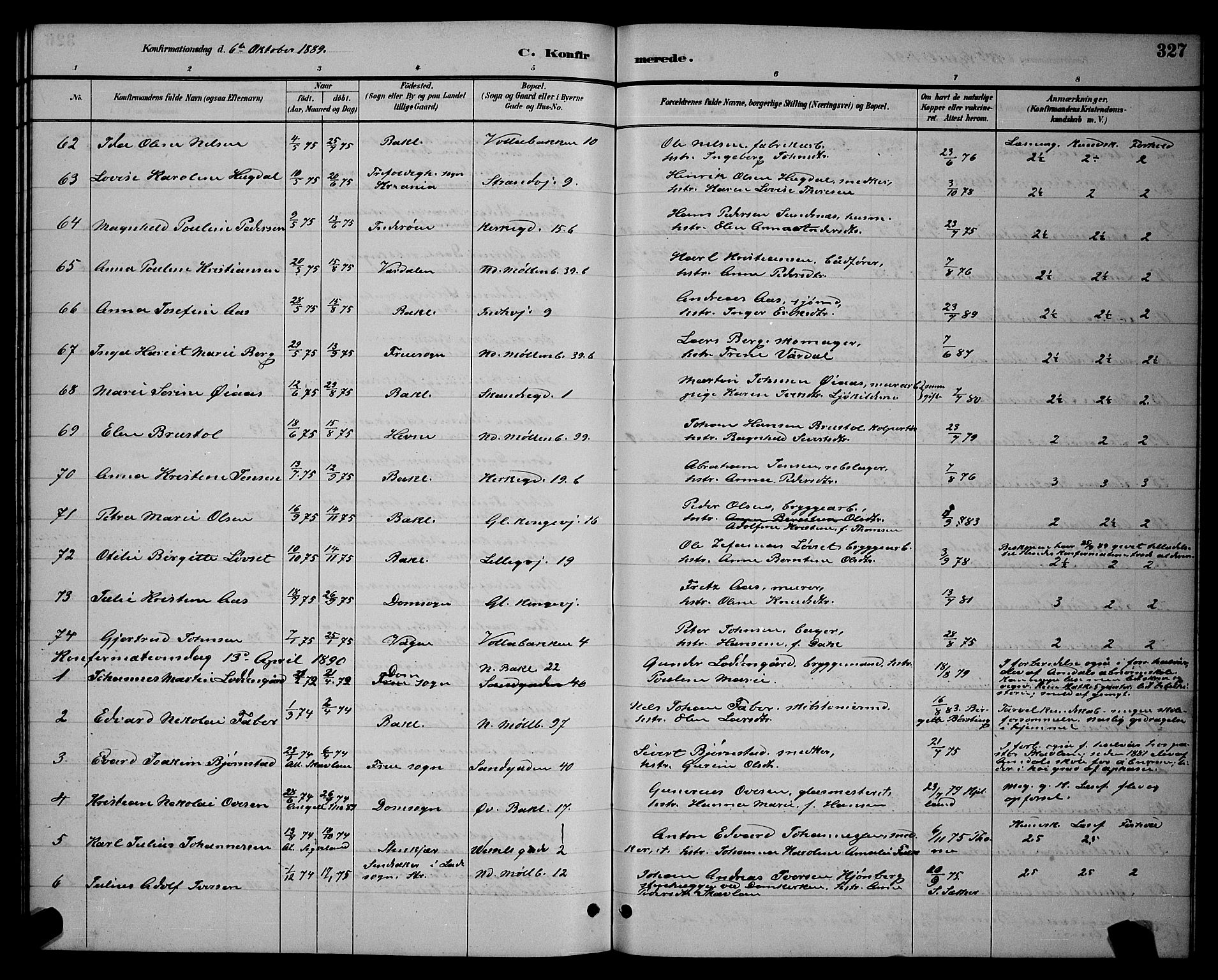 Ministerialprotokoller, klokkerbøker og fødselsregistre - Sør-Trøndelag, SAT/A-1456/604/L0222: Parish register (copy) no. 604C05, 1886-1895, p. 327