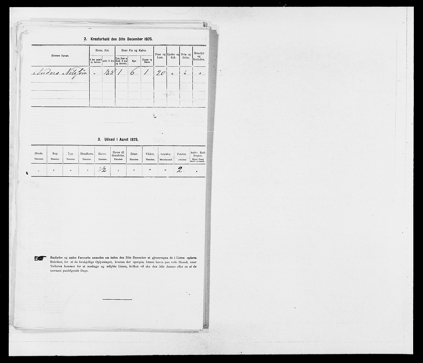 SAB, 1875 census for 1253P Hosanger, 1875, p. 273