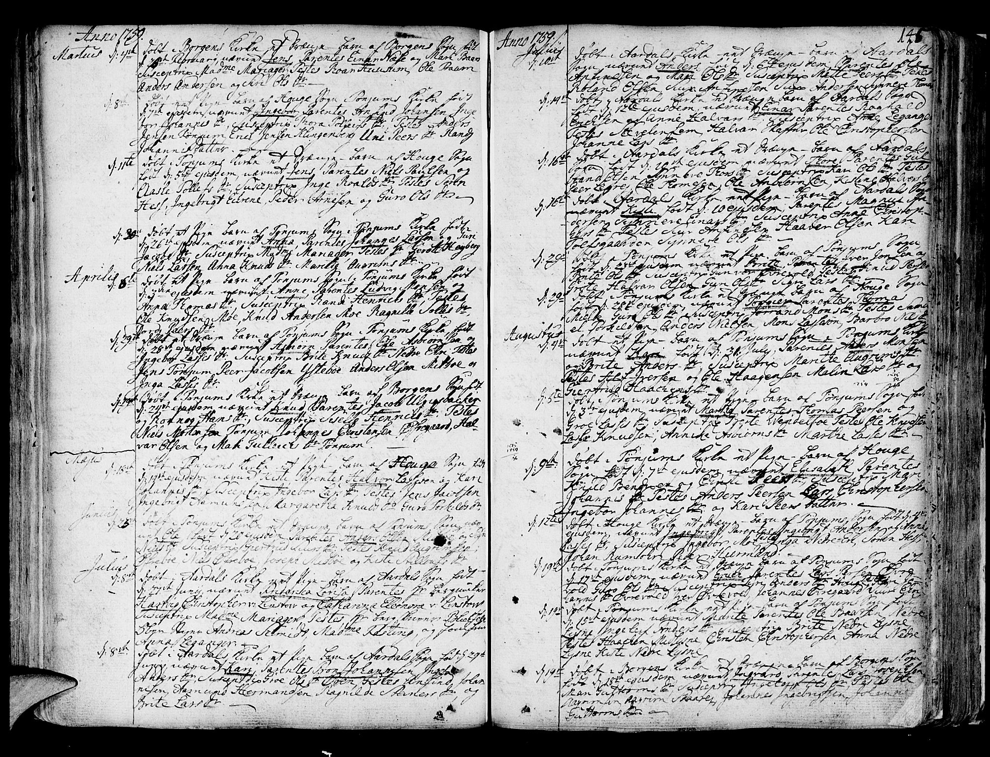 Lærdal sokneprestembete, AV/SAB-A-81201: Parish register (official) no. A 2, 1752-1782, p. 145