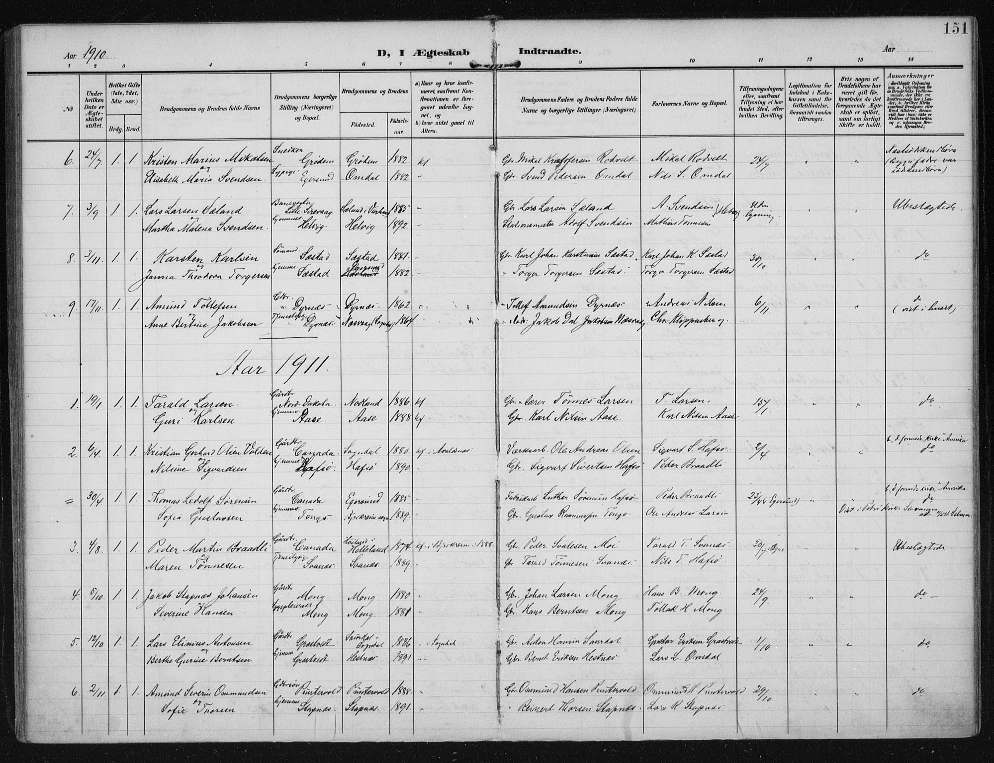 Eigersund sokneprestkontor, SAST/A-101807/S08/L0021: Parish register (official) no. A 20, 1906-1928, p. 151