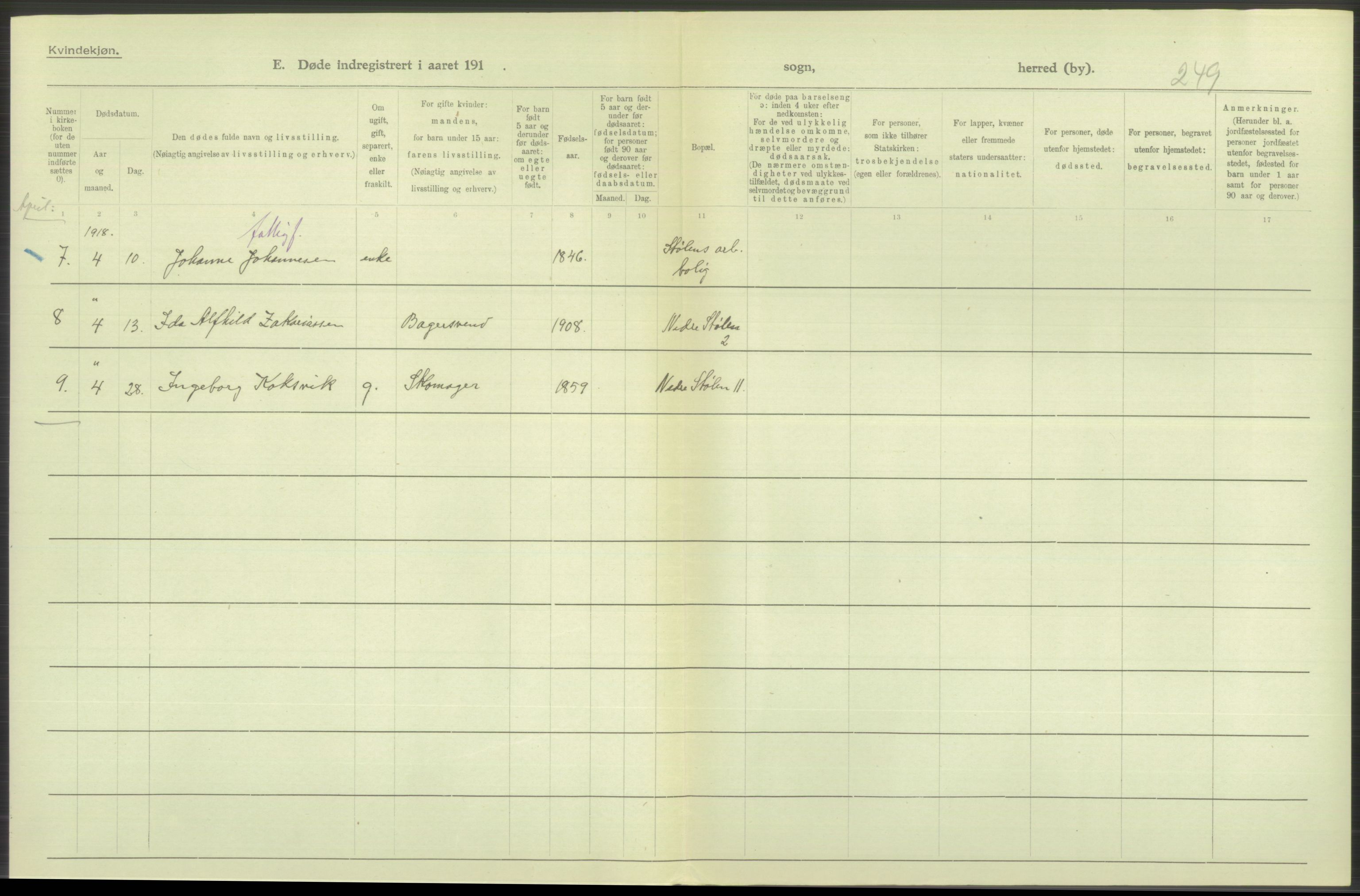 Statistisk sentralbyrå, Sosiodemografiske emner, Befolkning, RA/S-2228/D/Df/Dfb/Dfbh/L0039: Bergen: Døde., 1918, p. 336