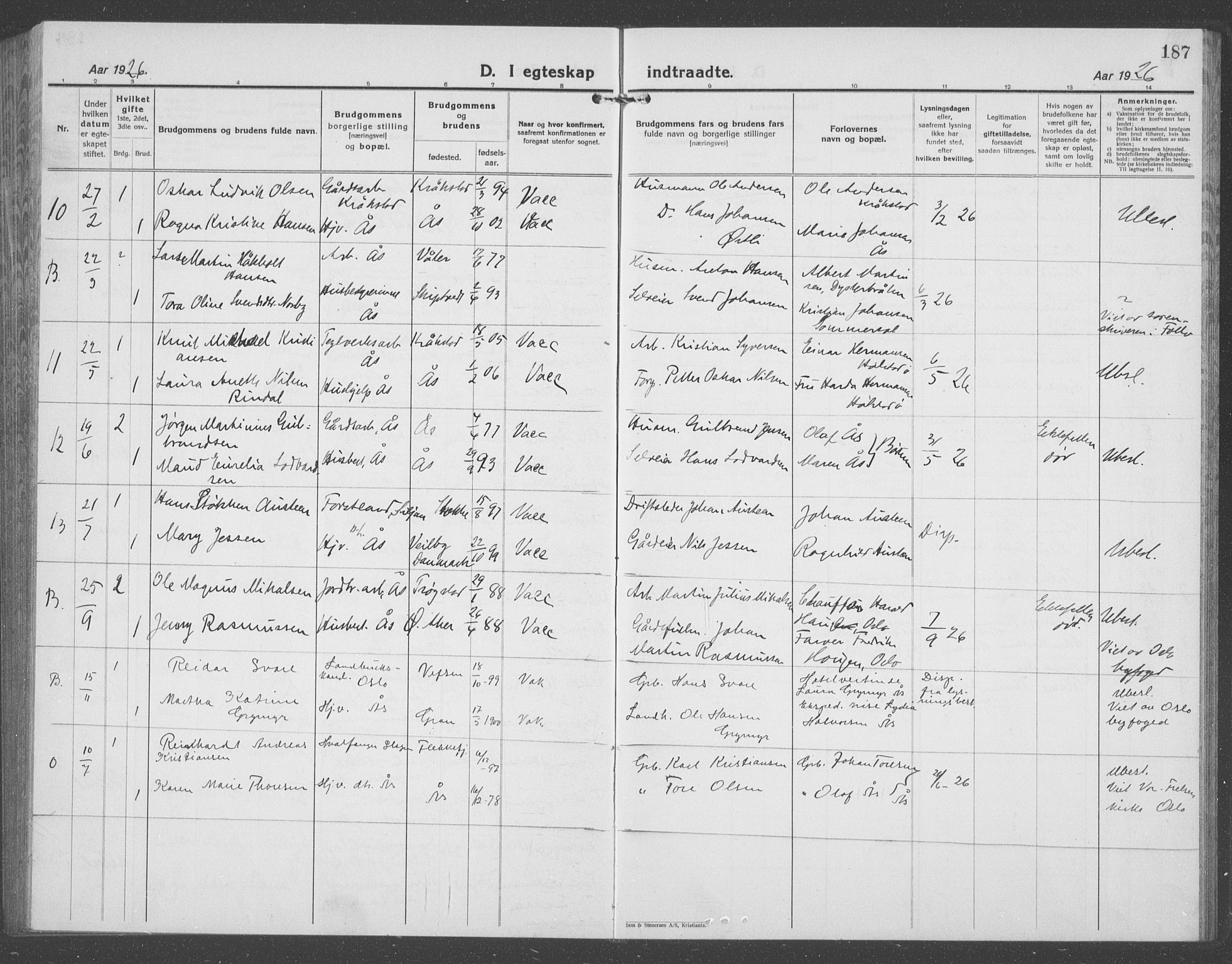 Ås prestekontor Kirkebøker, AV/SAO-A-10894/G/Ga/L0006: Parish register (copy) no. I 6, 1925-1940, p. 187