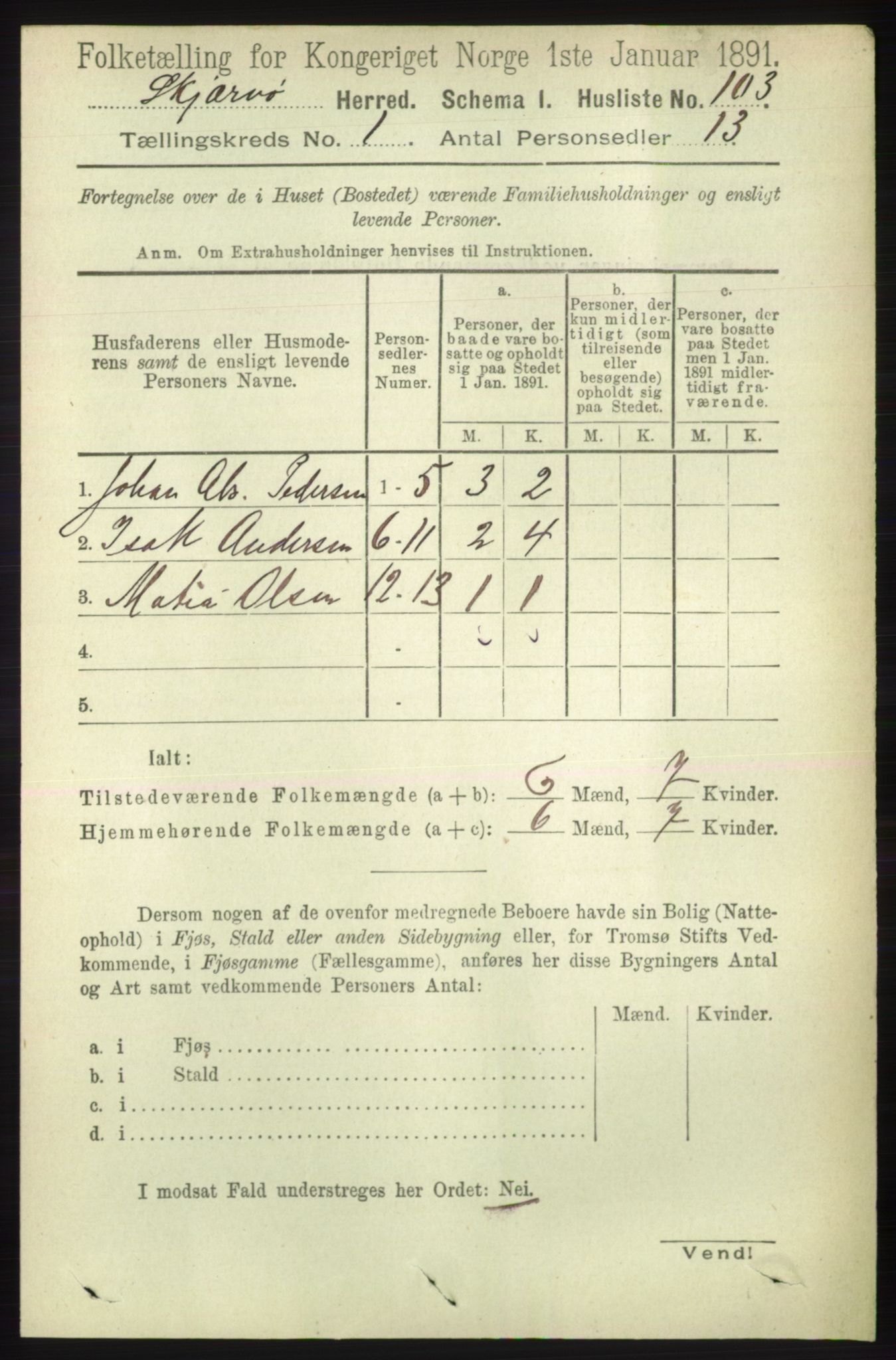 RA, 1891 census for 1941 Skjervøy, 1891, p. 121