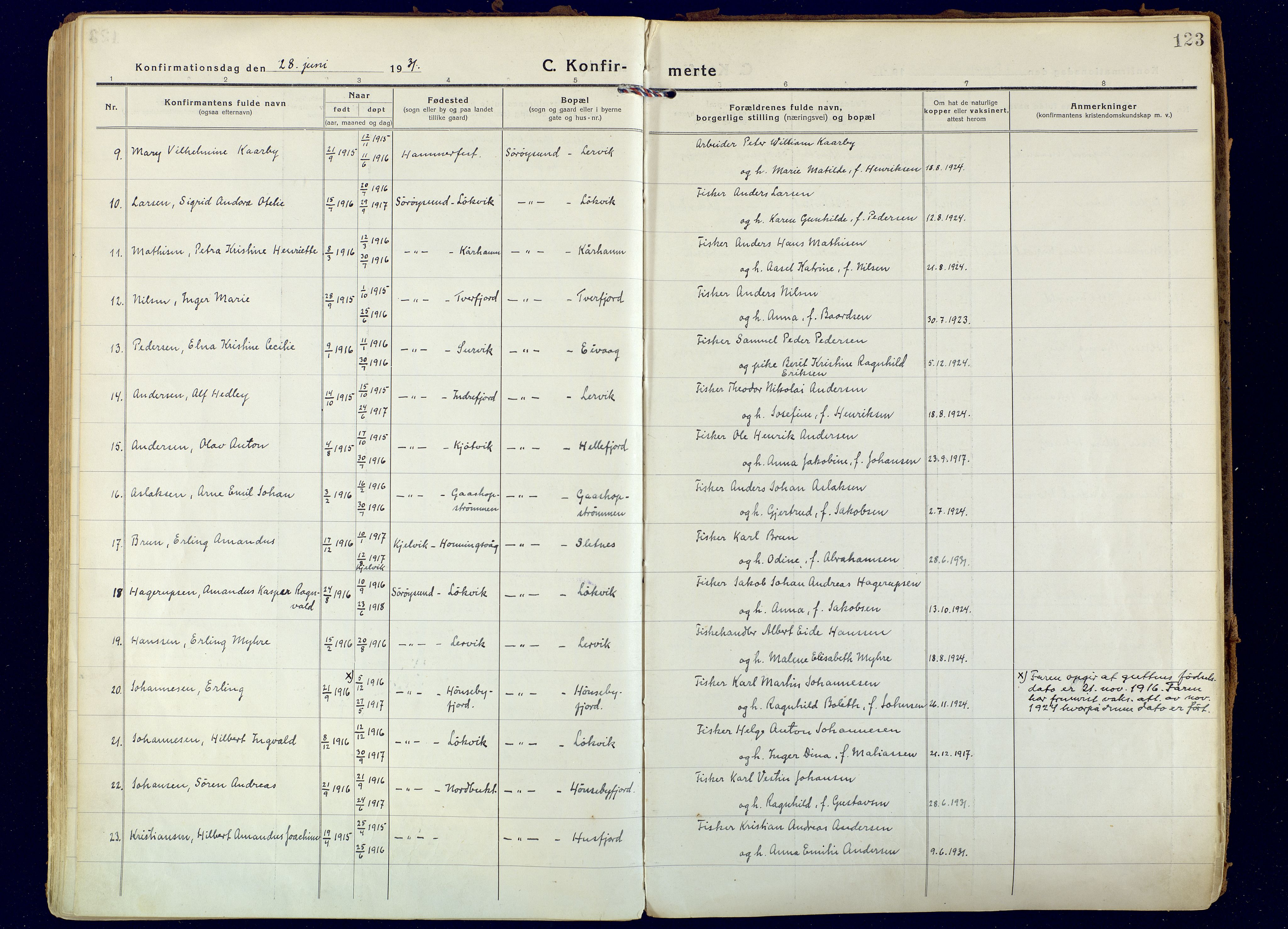 Hammerfest sokneprestkontor, SATØ/S-1347: Parish register (official) no. 18, 1918-1933, p. 123