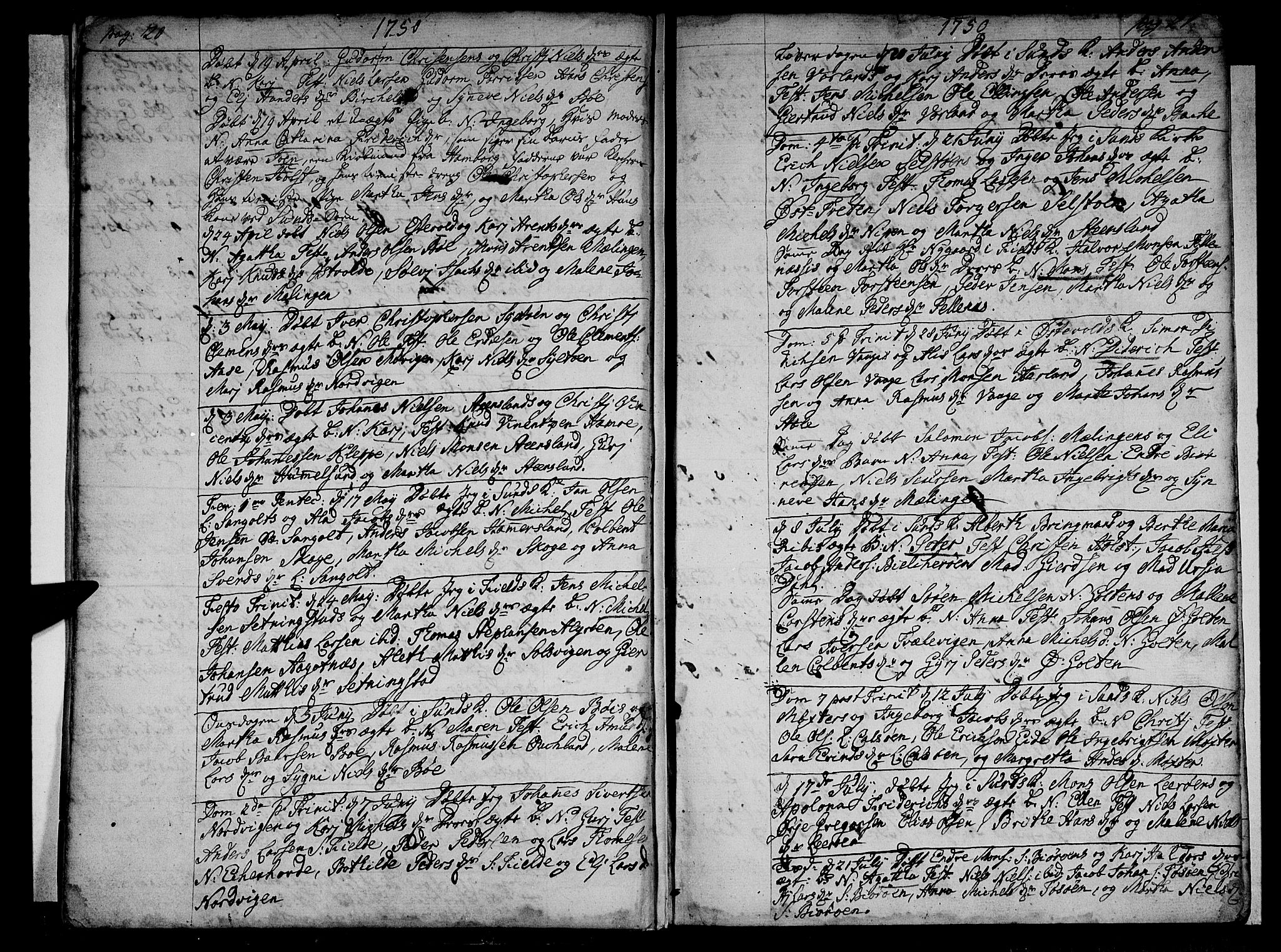 Sund sokneprestembete, AV/SAB-A-99930: Parish register (official) no. A 4, 1748-1769, p. 20-21