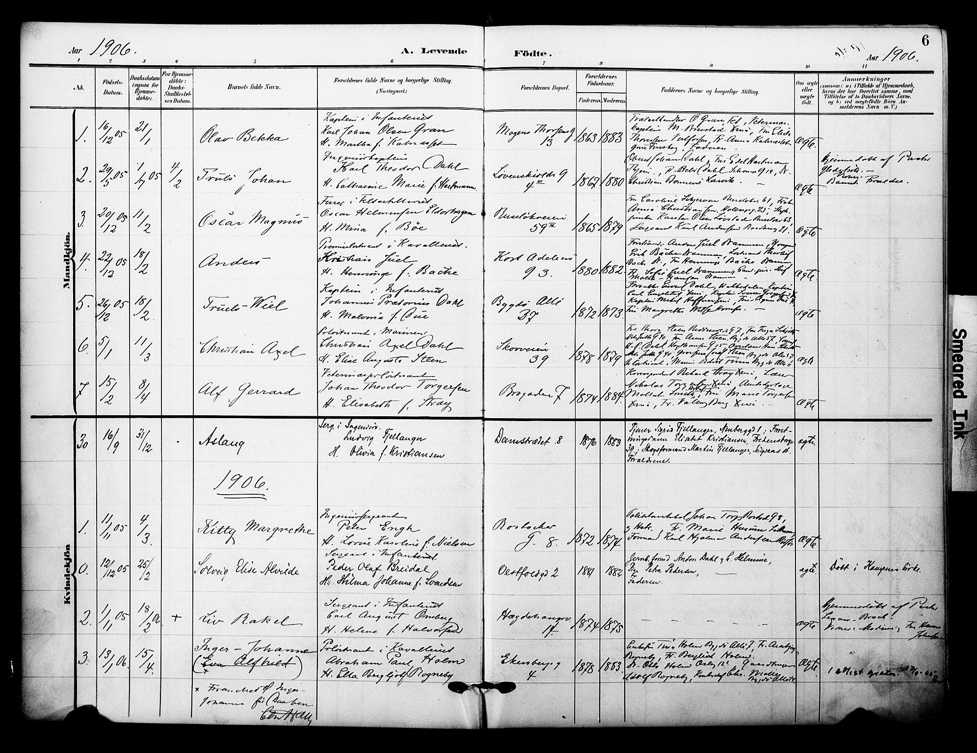 Garnisonsmenigheten Kirkebøker, SAO/A-10846/F/Fa/L0014: Parish register (official) no. 14, 1905-1914, p. 6