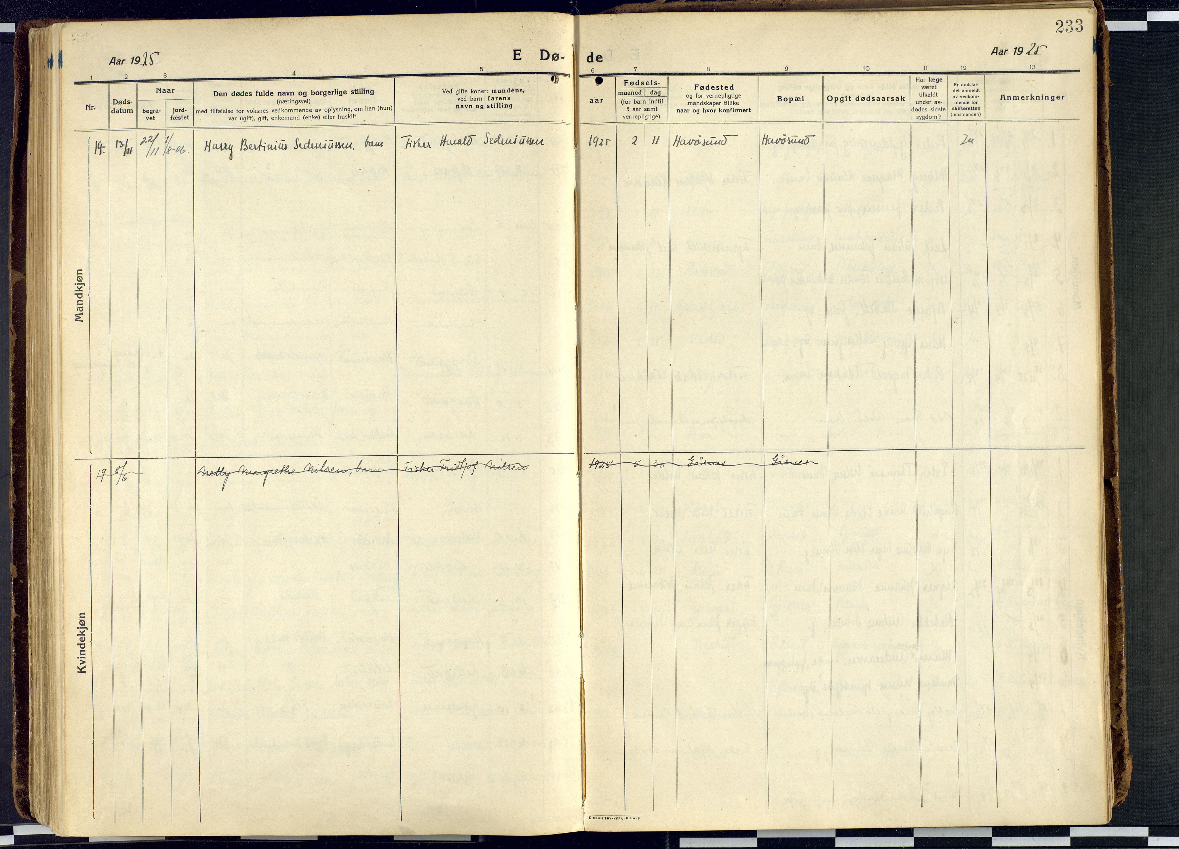 Måsøy sokneprestkontor, AV/SATØ-S-1348/H/Ha/L0010kirke: Parish register (official) no. 10, 1915-1933, p. 233