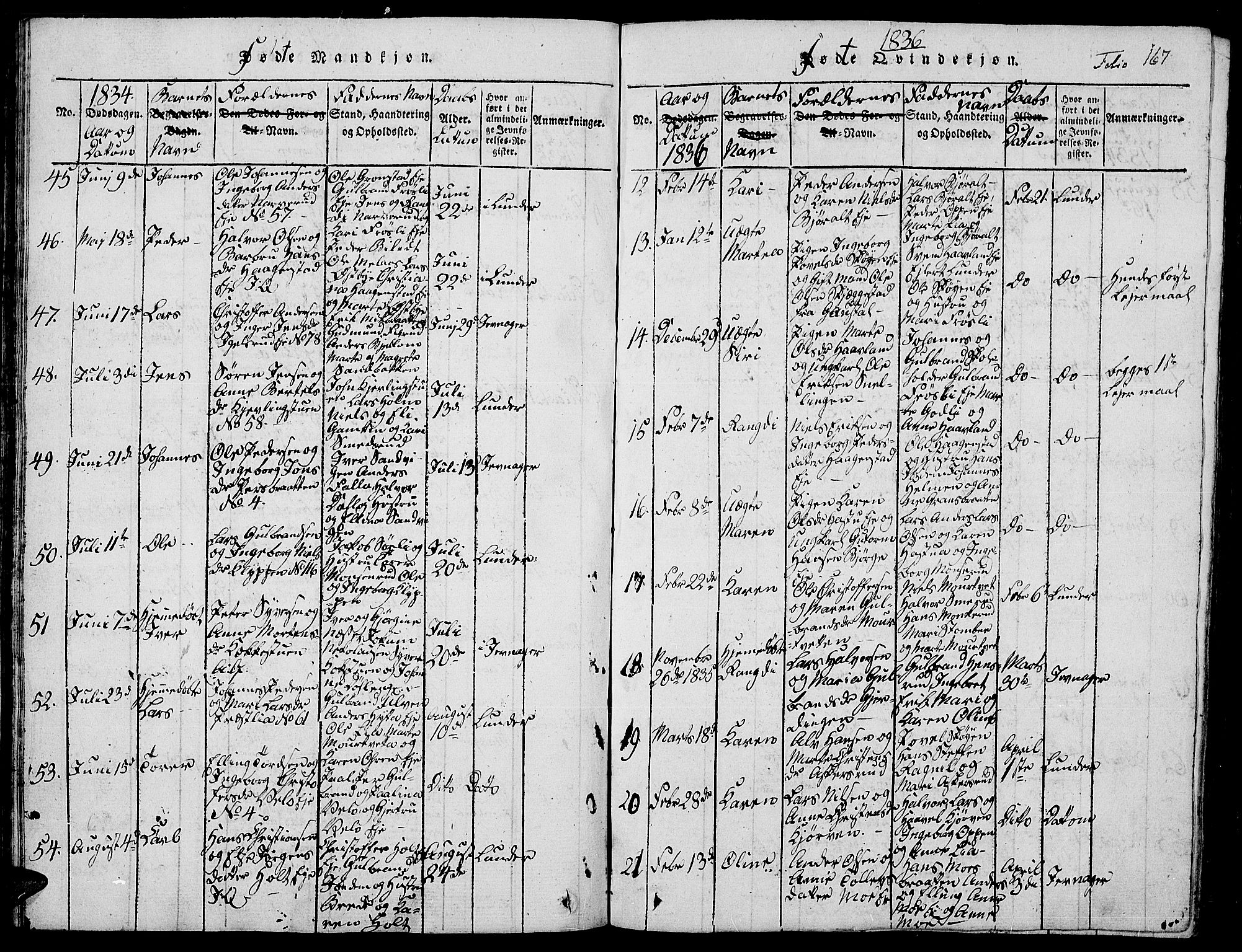 Jevnaker prestekontor, SAH/PREST-116/H/Ha/Hab/L0001: Parish register (copy) no. 1, 1815-1837, p. 167