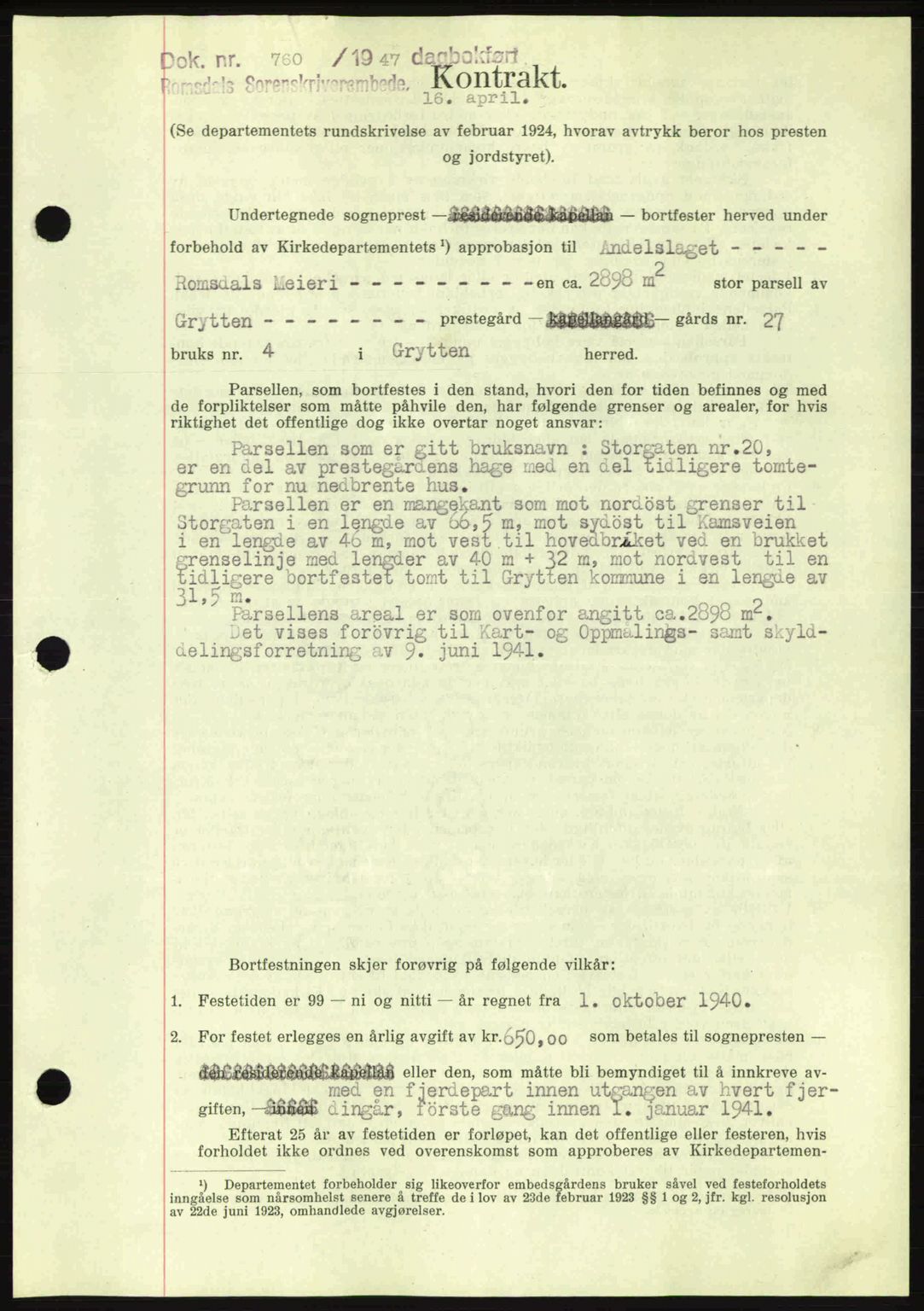 Romsdal sorenskriveri, AV/SAT-A-4149/1/2/2C: Mortgage book no. A12, 1942-1942, Diary no: : 760/1942