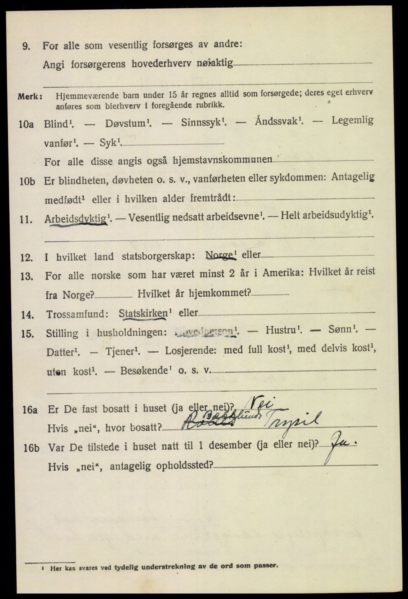 SAH, 1920 census for Trysil, 1920, p. 7070