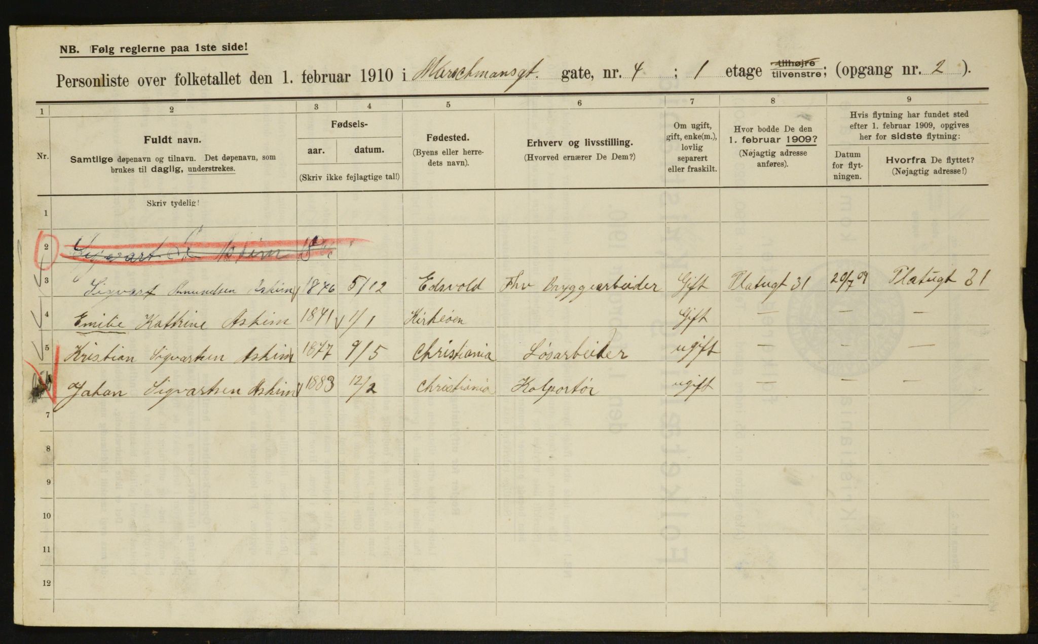 OBA, Municipal Census 1910 for Kristiania, 1910, p. 62633