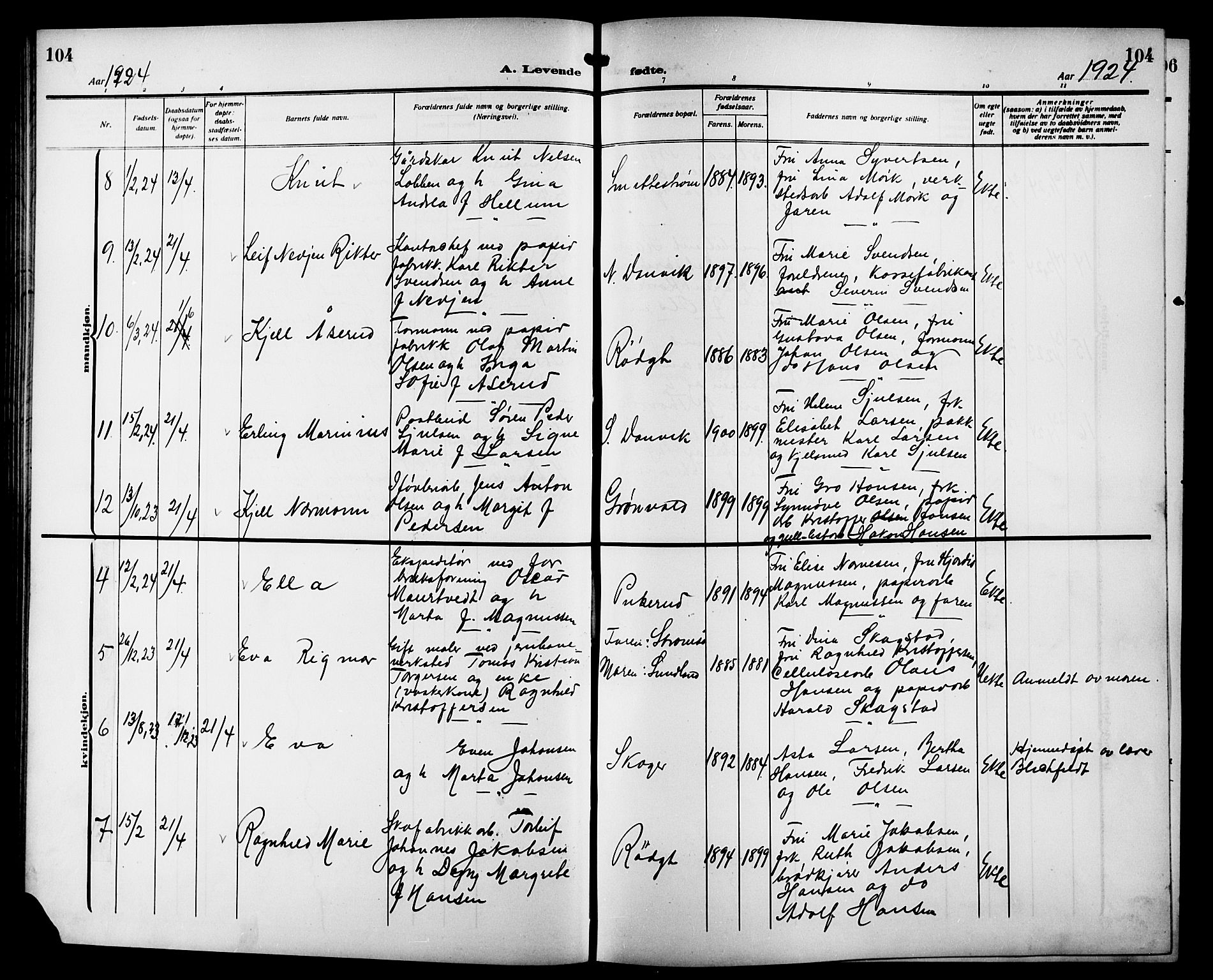 Strømsgodset kirkebøker, SAKO/A-324/G/Ga/L0003: Parish register (copy) no. 3, 1911-1926, p. 104