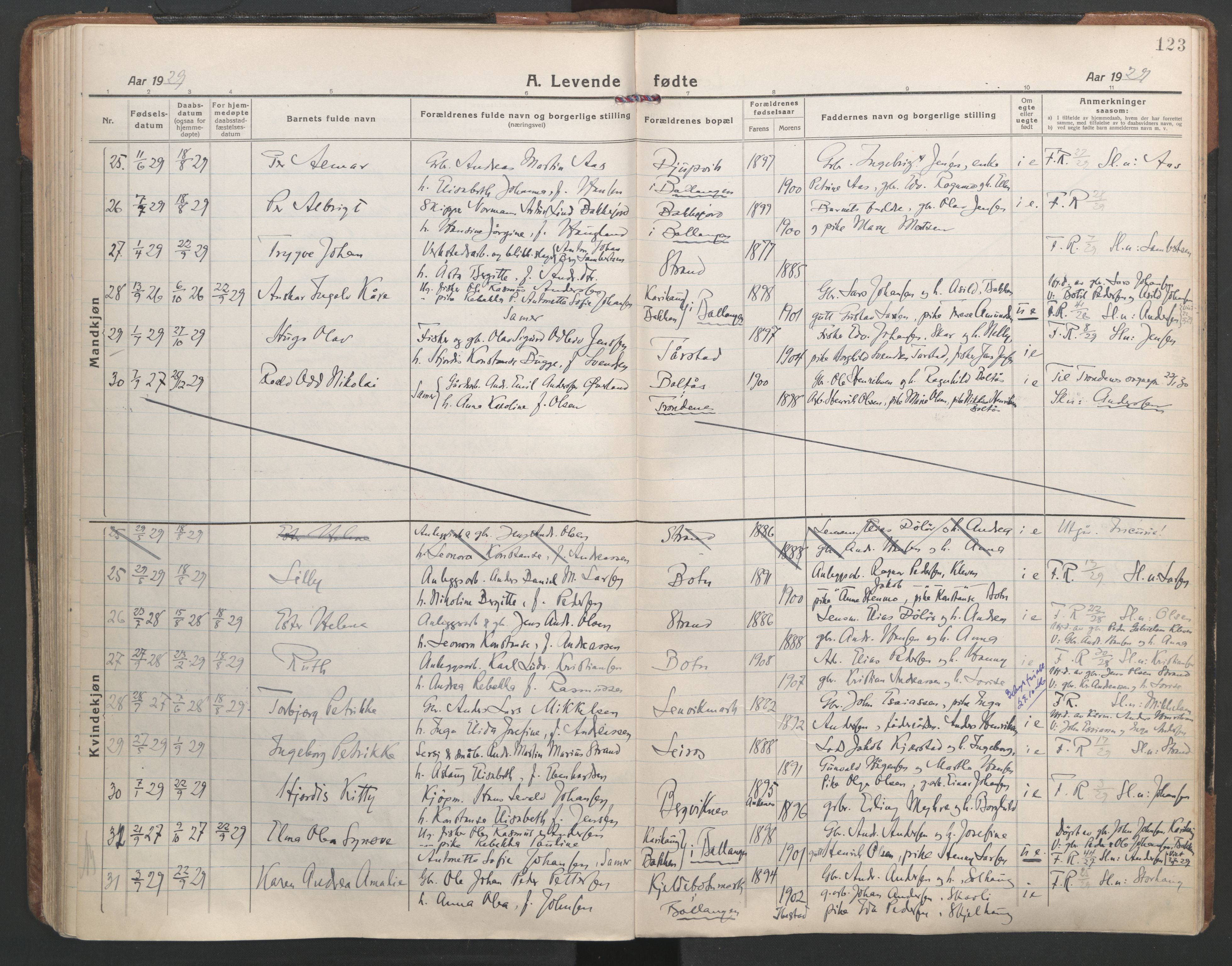 Ministerialprotokoller, klokkerbøker og fødselsregistre - Nordland, AV/SAT-A-1459/863/L0904: Parish register (official) no. 863A16, 1915-1937, p. 123