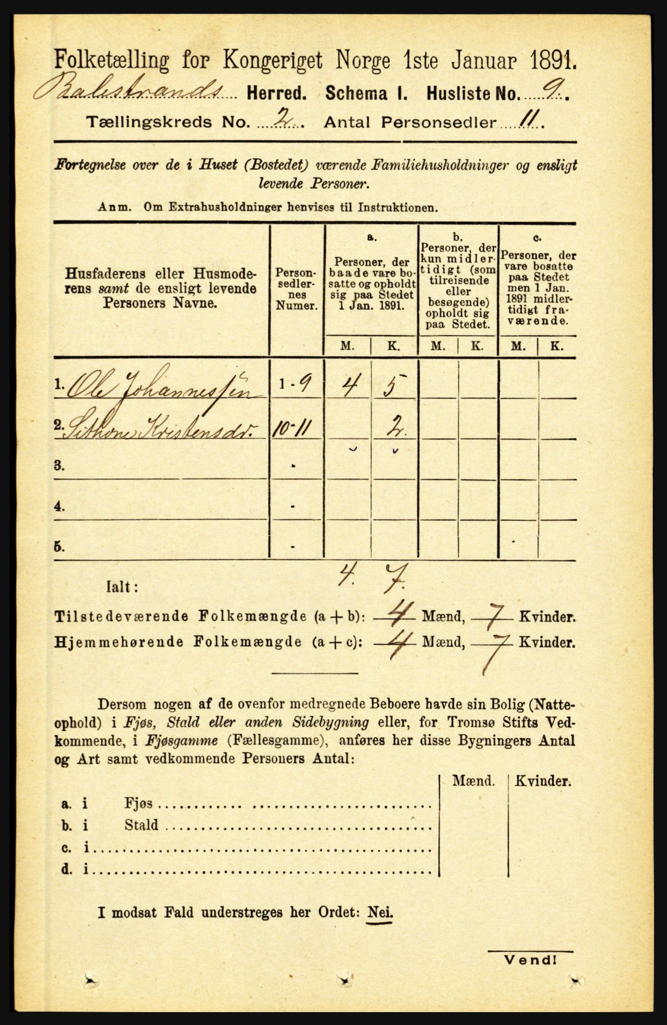 RA, 1891 census for 1418 Balestrand, 1891, p. 230