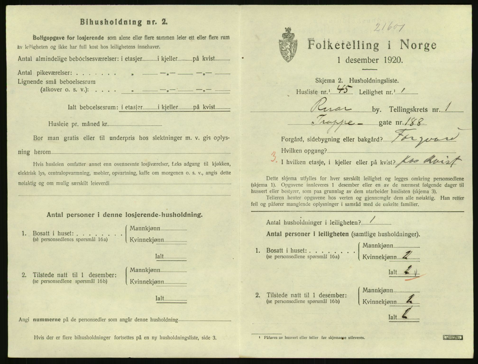 SAK, 1920 census for Risør, 1920, p. 1455