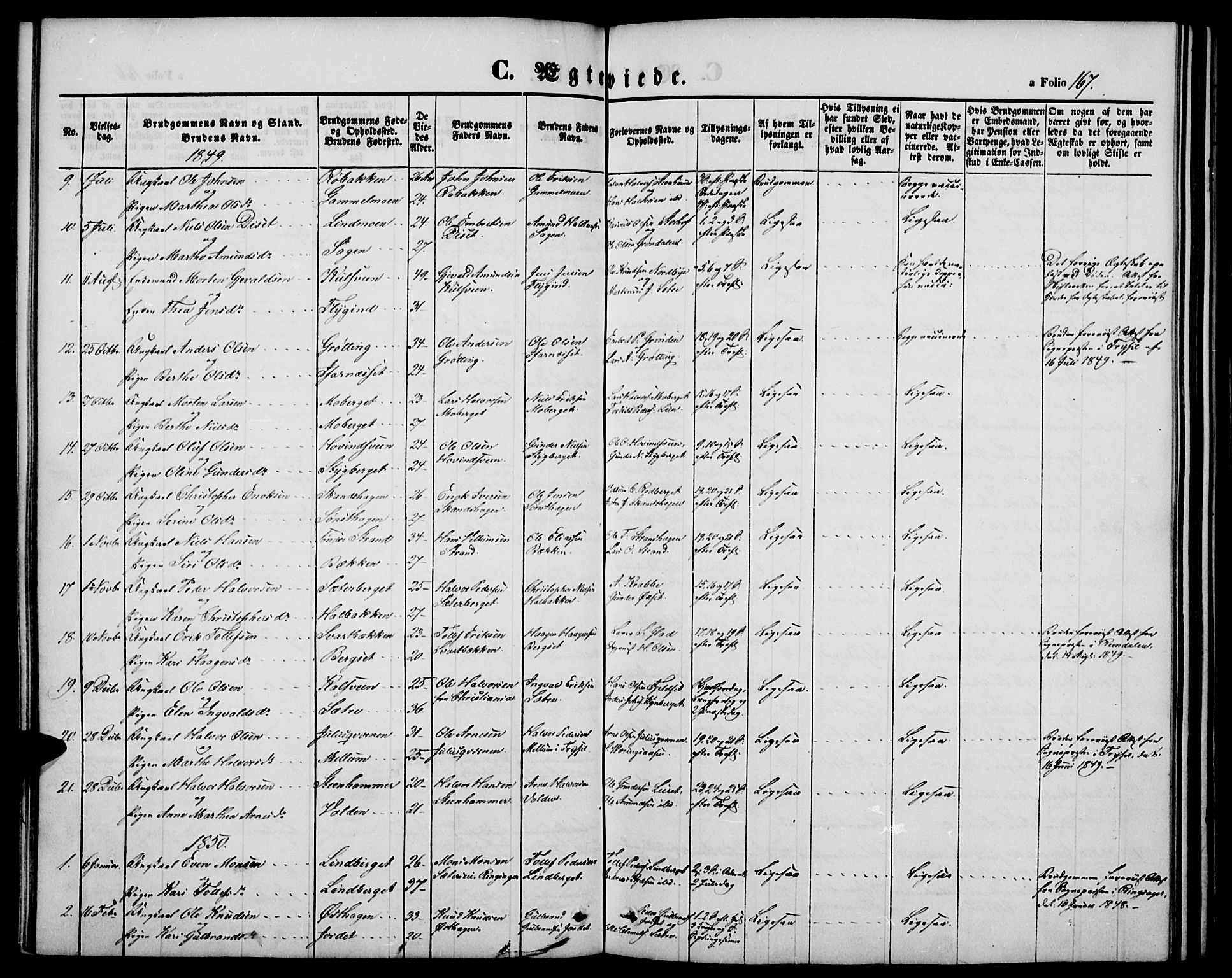 Elverum prestekontor, SAH/PREST-044/H/Ha/Hab/L0002: Parish register (copy) no. 2, 1845-1855, p. 167