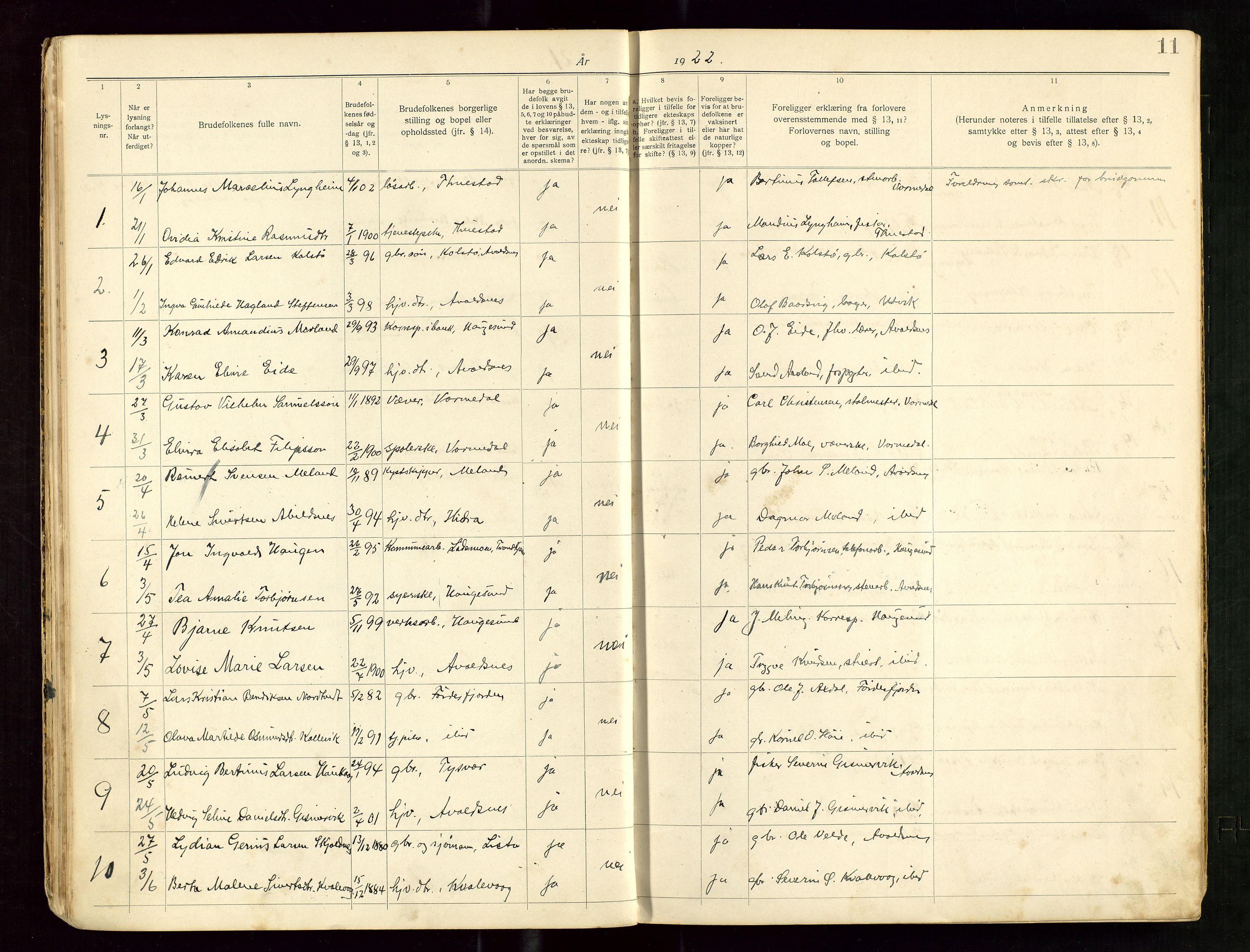 Banns register no. 5, 1919-1952, p. 11