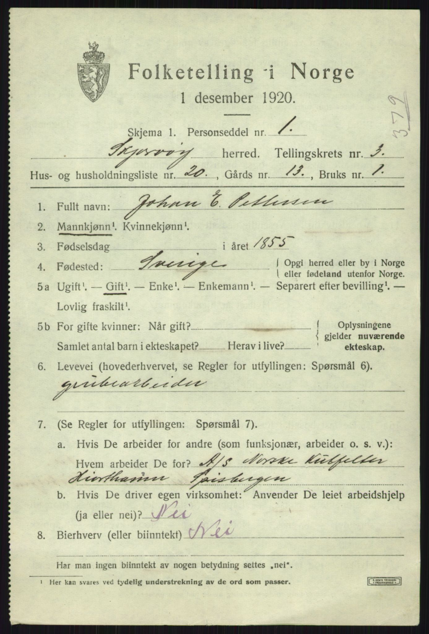 SATØ, 1920 census for Skjervøy, 1920, p. 2425