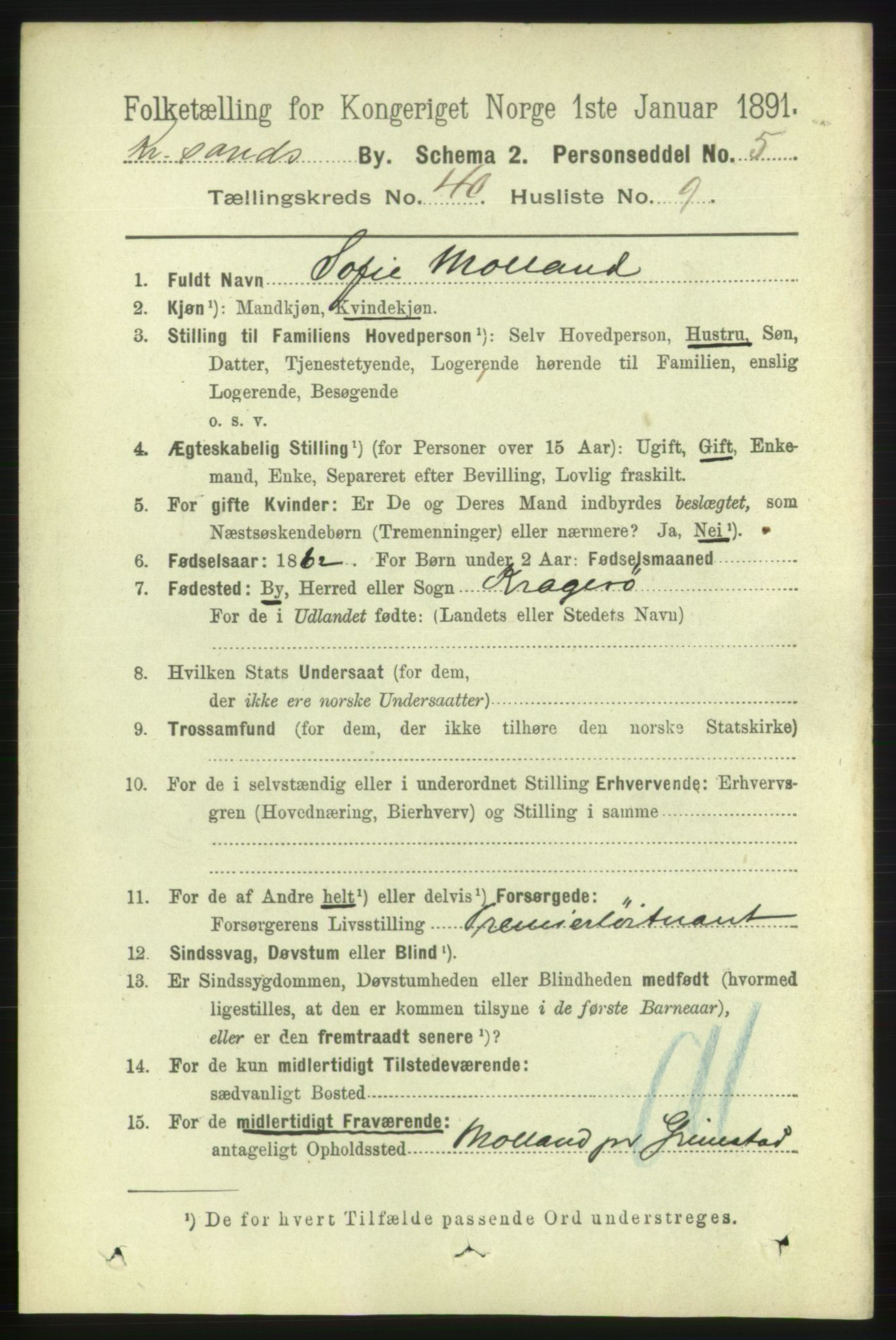 RA, 1891 census for 1001 Kristiansand, 1891, p. 12480