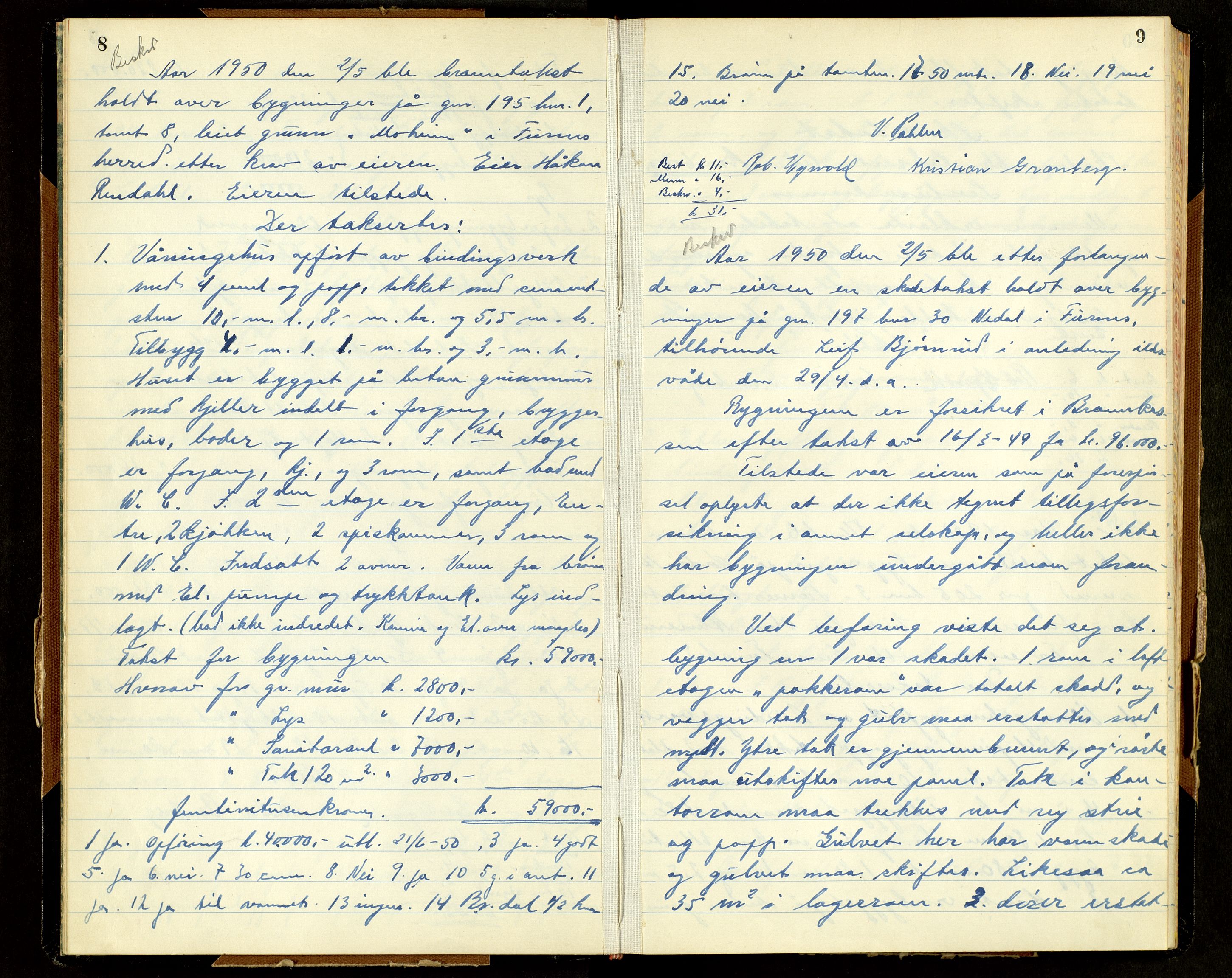 Norges Brannkasse, Furnes, AV/SAH-NBRANF-004/F/L0005: Branntakstprotokoll, 1950-1958, p. 8-9