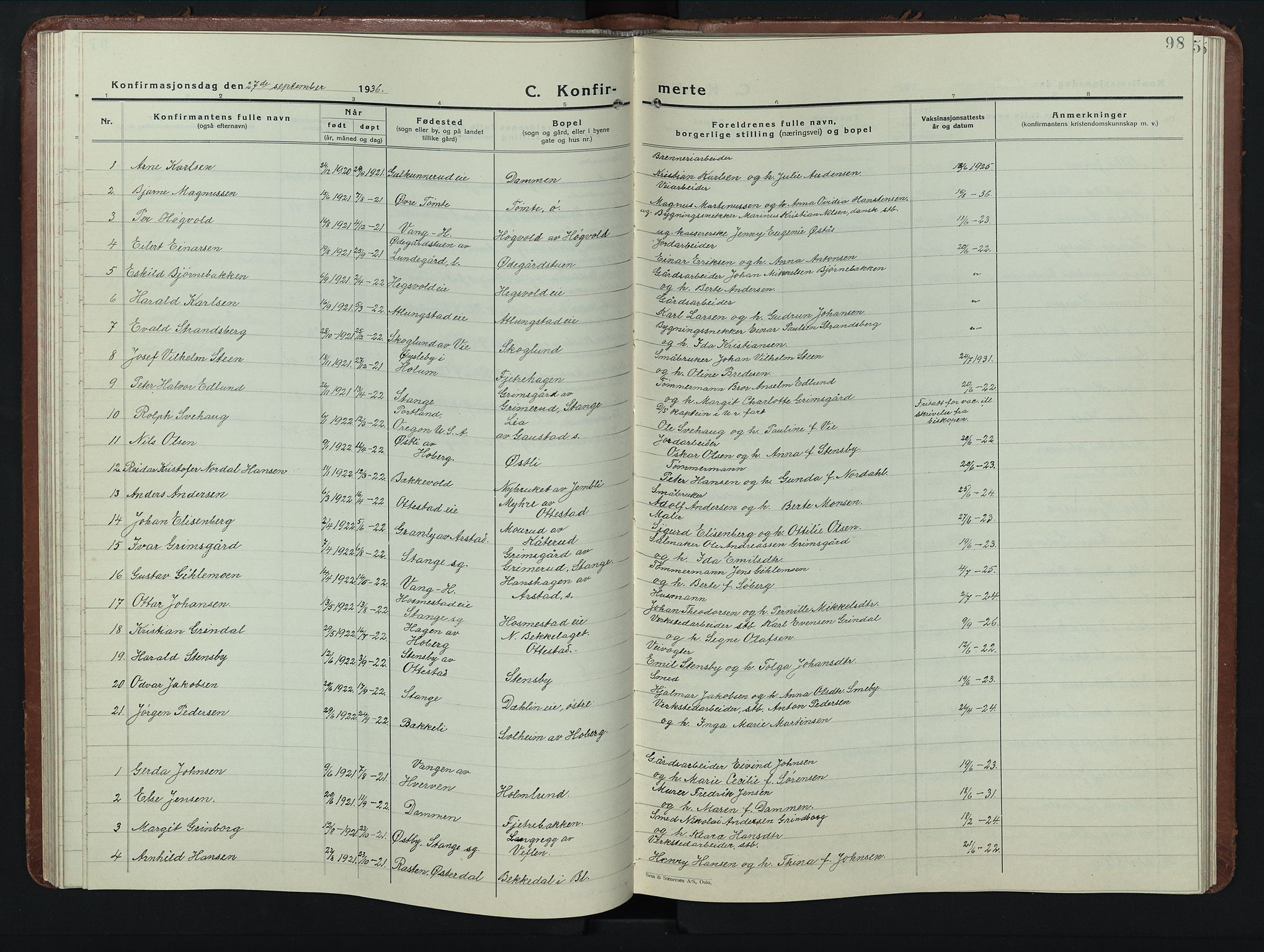 Stange prestekontor, SAH/PREST-002/L/L0019: Parish register (copy) no. 19, 1929-1947, p. 98