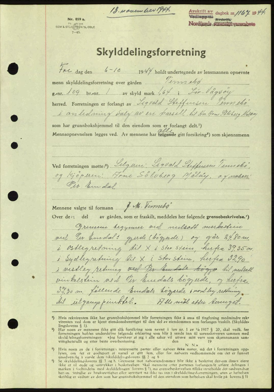 Nordfjord sorenskriveri, AV/SAB-A-2801/02/02b/02bj/L0009a: Mortgage book no. A9 I, 1944-1944, Diary no: : 1167/1944