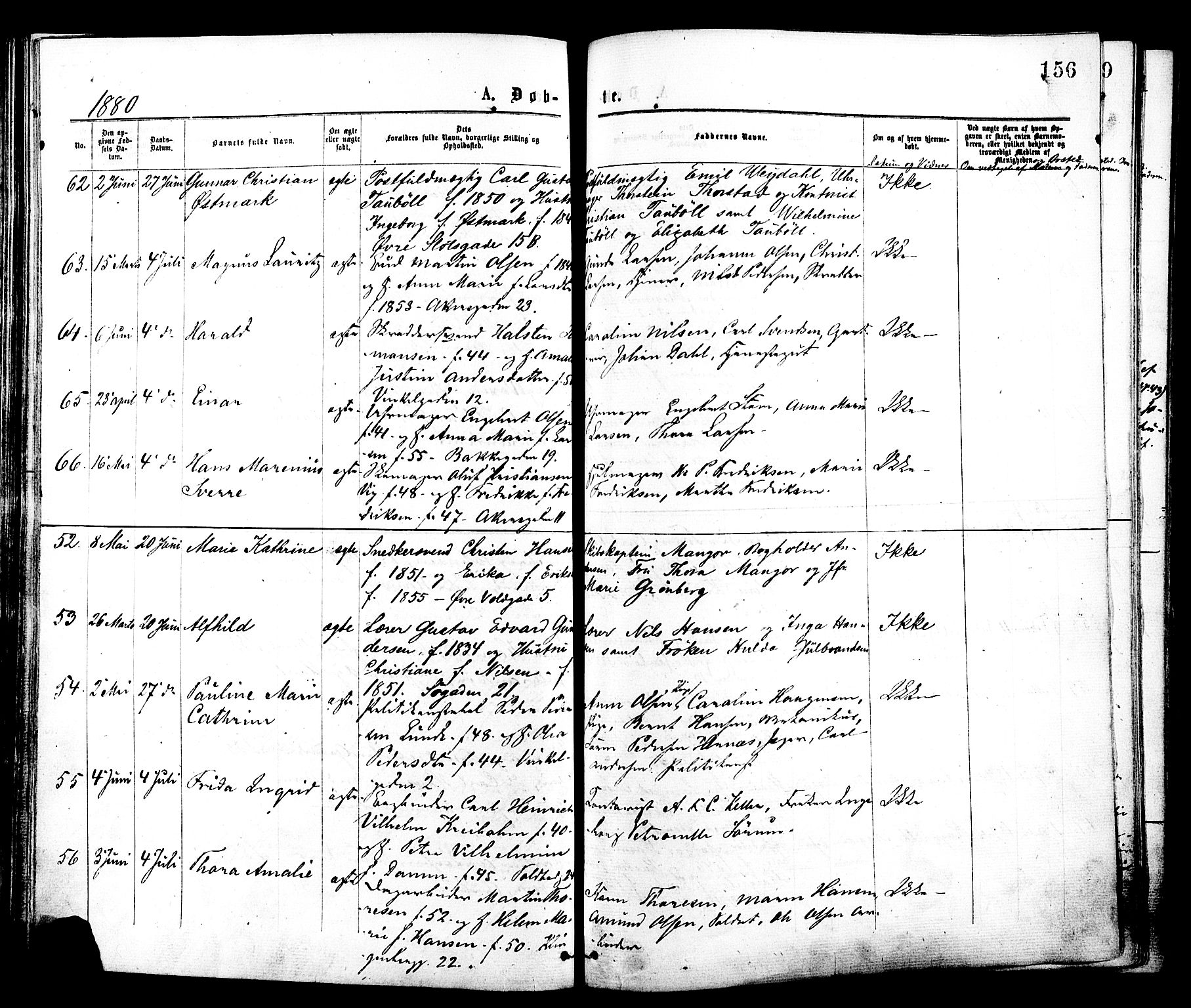 Johannes prestekontor Kirkebøker, SAO/A-10852/F/Fa/L0001: Parish register (official) no. 1, 1875-1881, p. 156