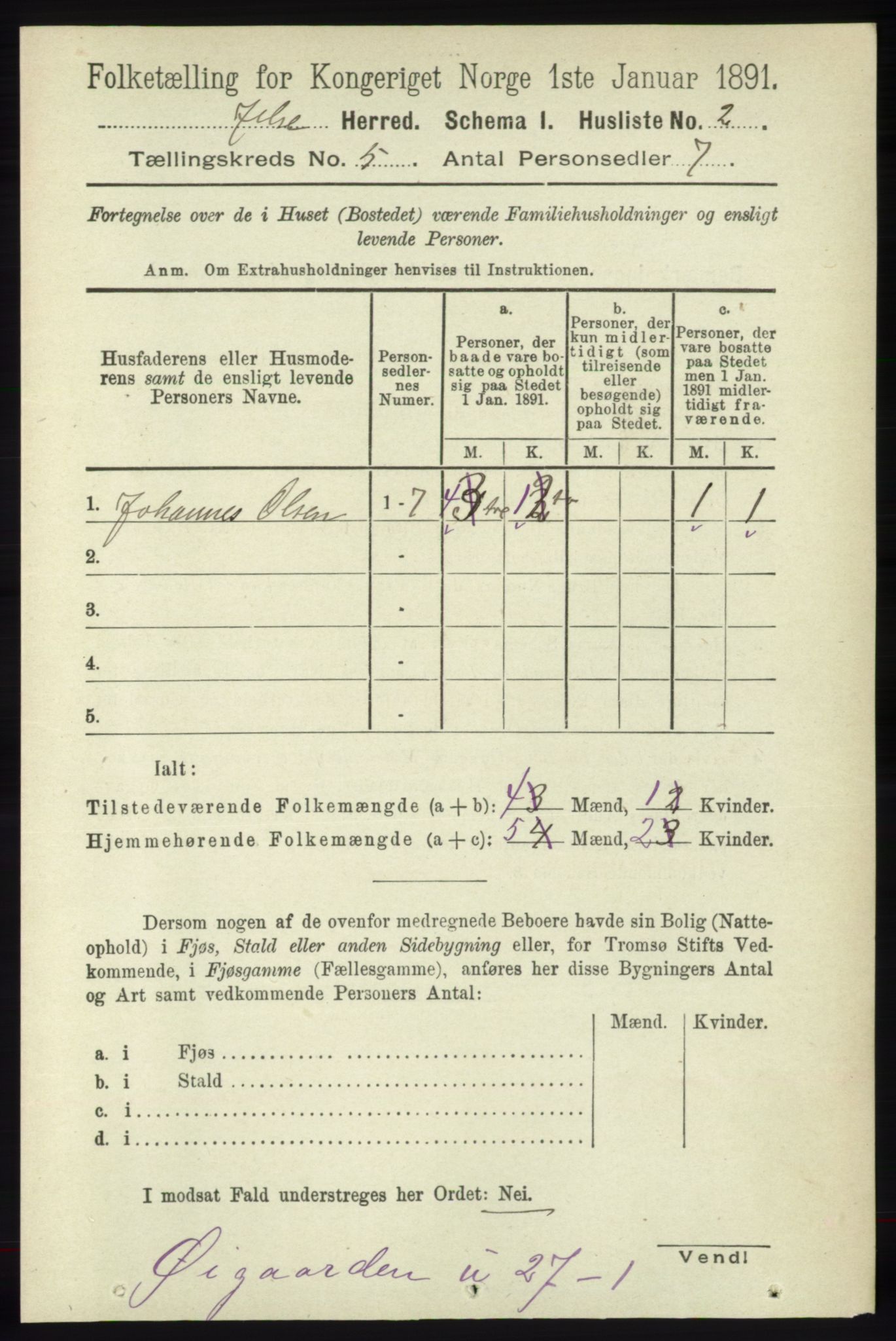 RA, 1891 census for 1138 Jelsa, 1891, p. 1043