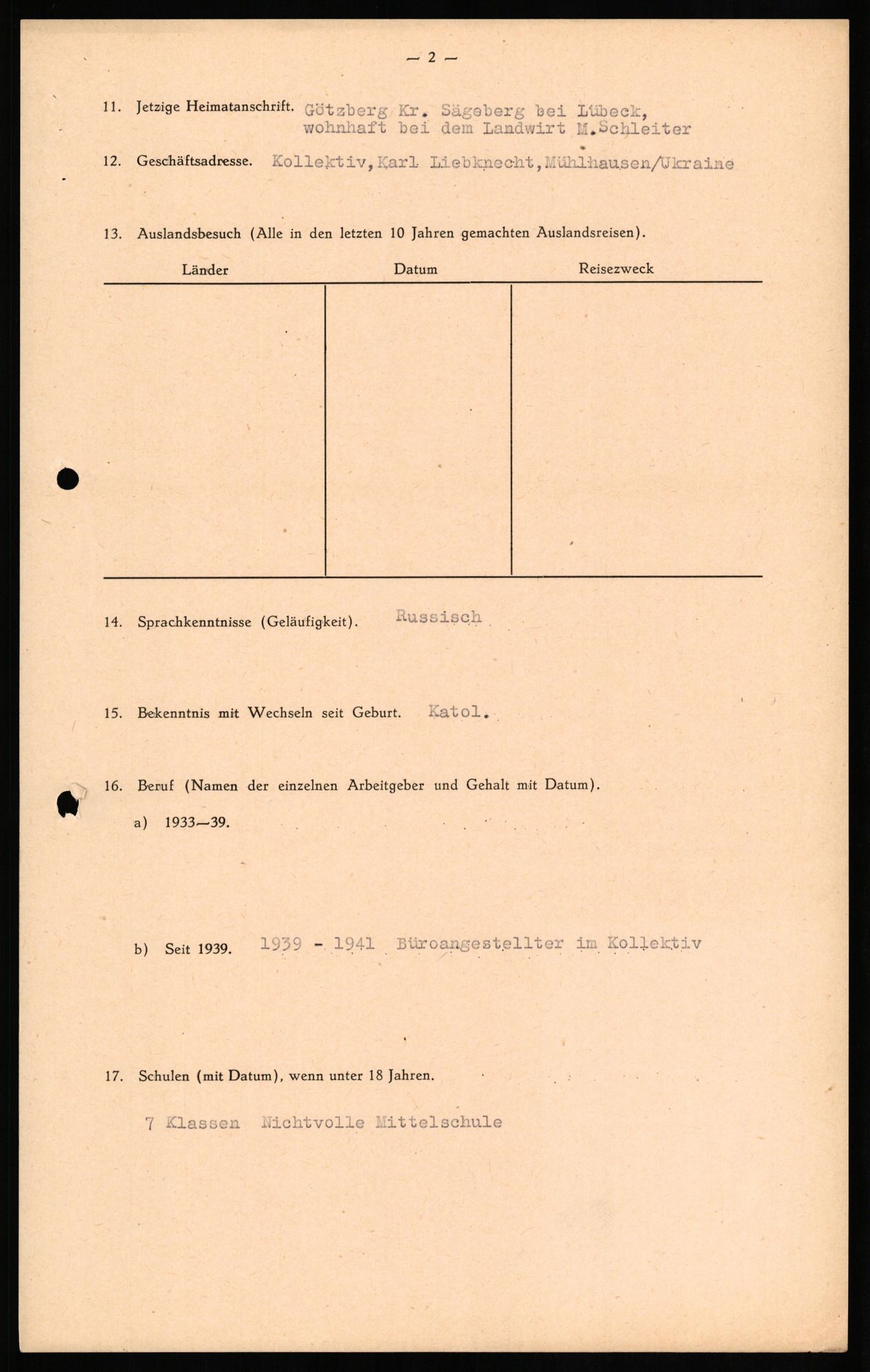 Forsvaret, Forsvarets overkommando II, AV/RA-RAFA-3915/D/Db/L0018: CI Questionaires. Tyske okkupasjonsstyrker i Norge. Tyskere., 1945-1946, p. 53