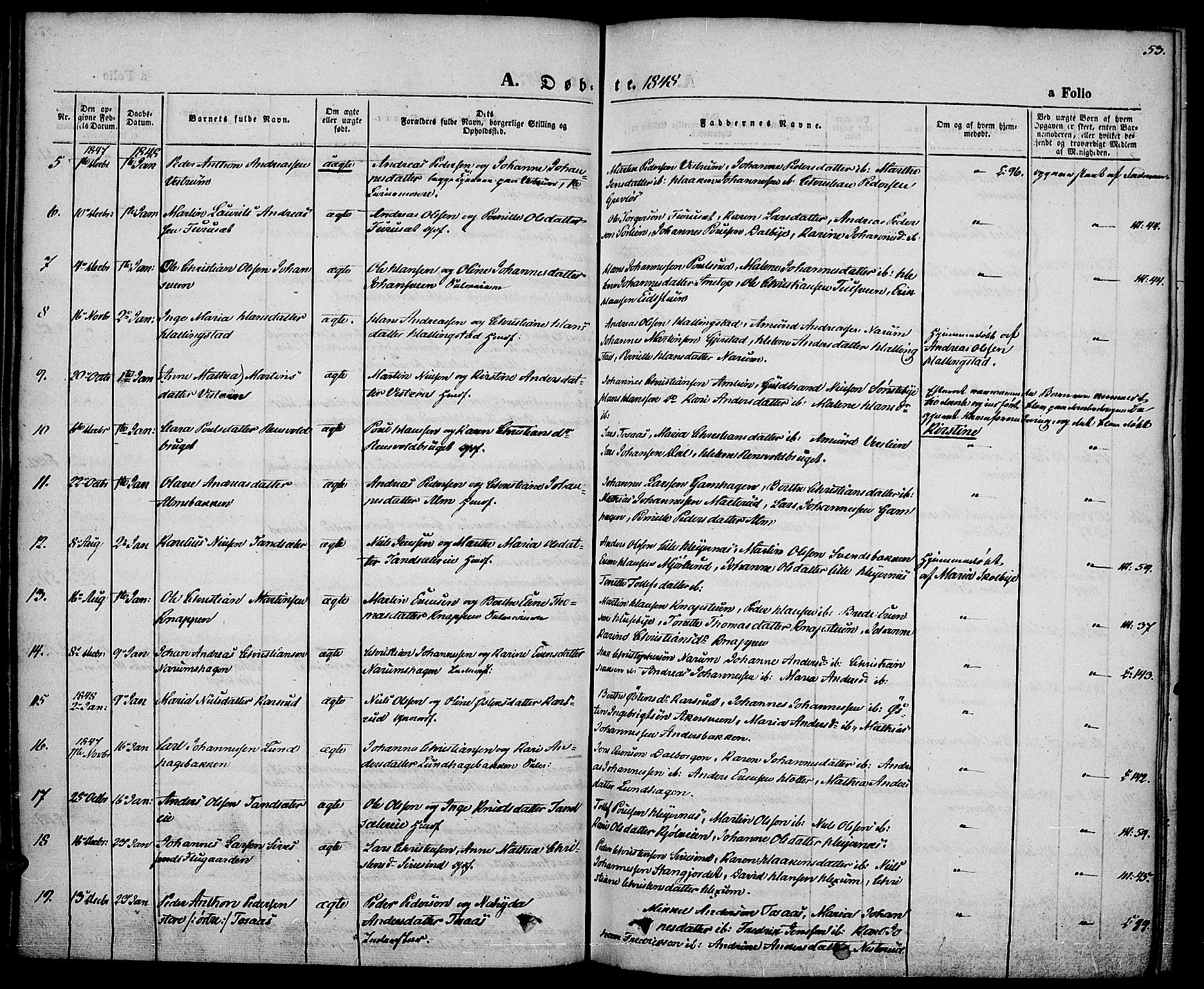 Vestre Toten prestekontor, SAH/PREST-108/H/Ha/Haa/L0004: Parish register (official) no. 4, 1844-1849, p. 53