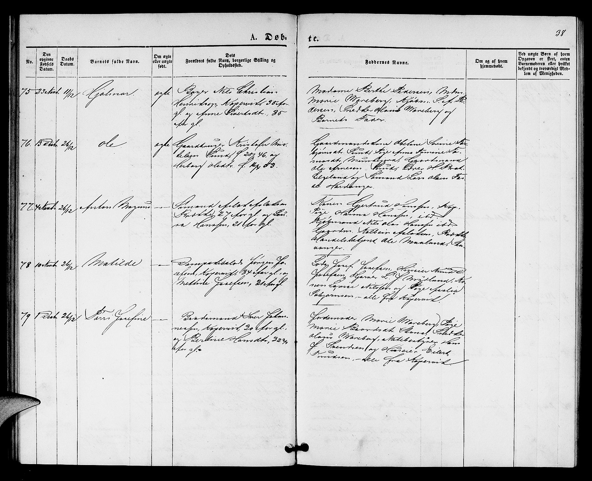 Kopervik sokneprestkontor, AV/SAST-A-101850/H/Ha/Hab/L0001: Parish register (copy) no. B 1, 1877-1891, p. 38