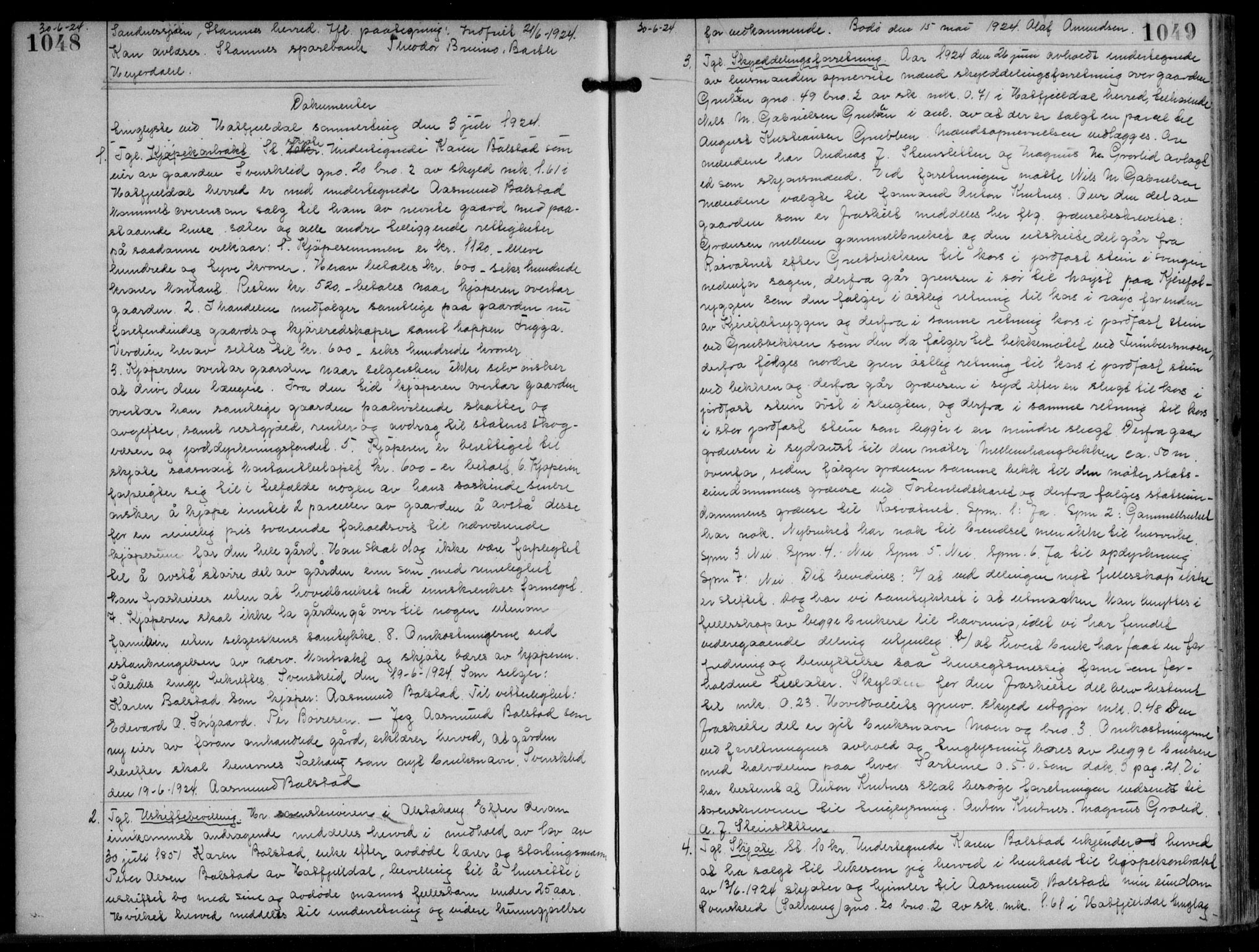 Søndre Helgeland sorenskriveri, SAT/A-4575/1/2/2C/L0022: Mortgage book no. 33, 1921-1925, p. 1048-1049, Deed date: 03.07.1924