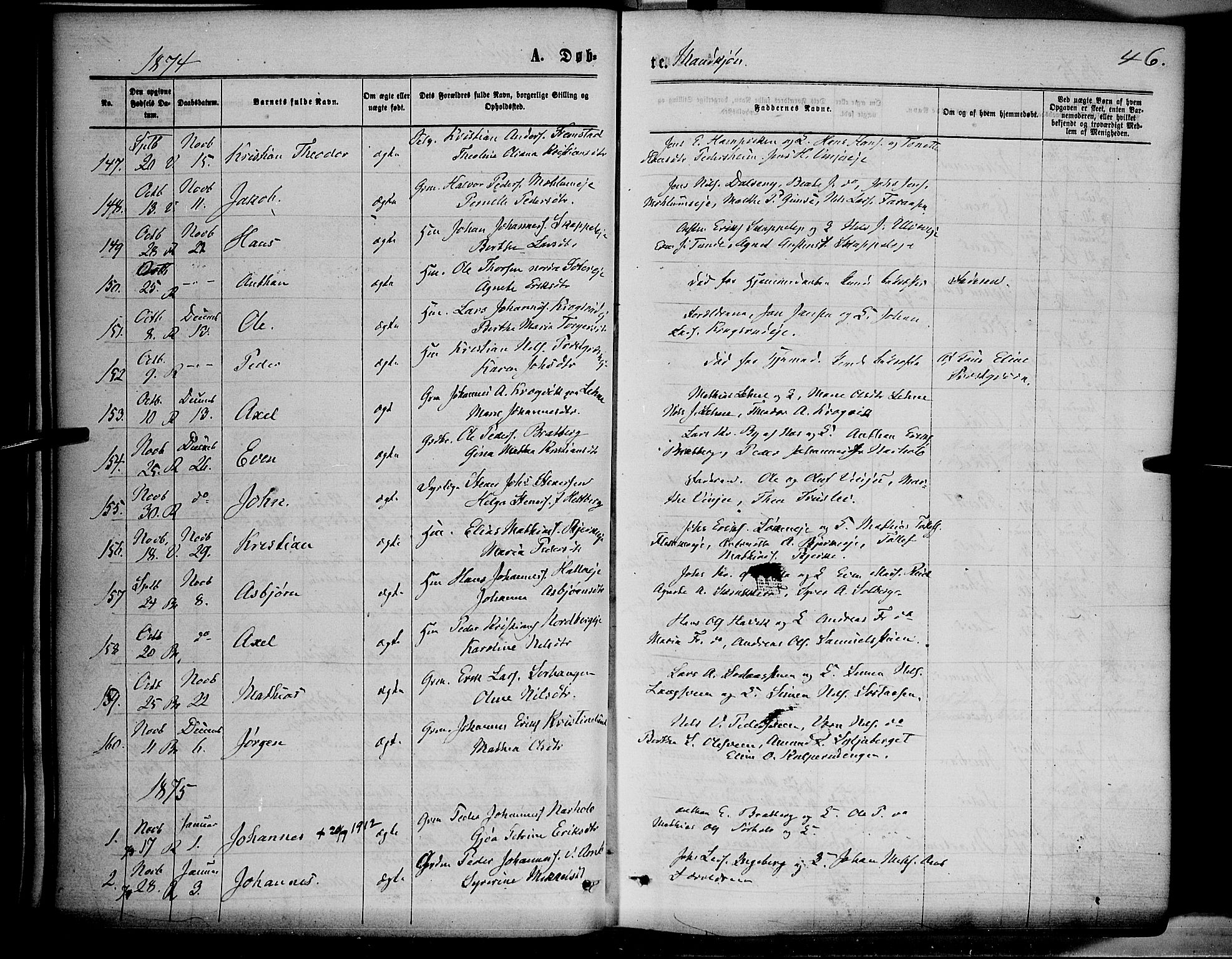Ringsaker prestekontor, SAH/PREST-014/K/Ka/L0011: Parish register (official) no. 11, 1870-1878, p. 46