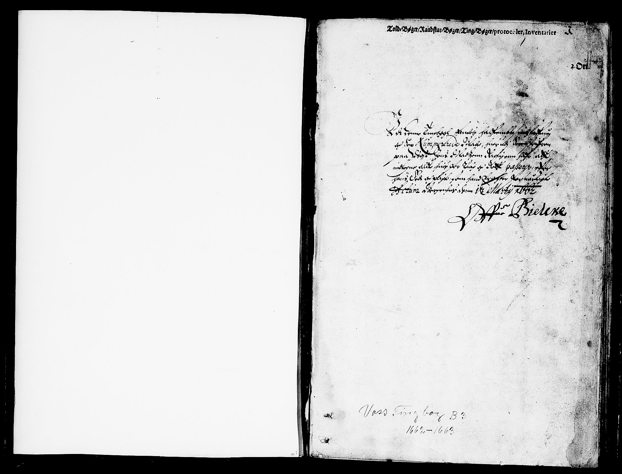 Hardanger og Voss sorenskriveri, AV/SAB-A-2501/1/1A/1Ab/L0003: Tingbok for Voss, 1662-1663, p. 0b-1a