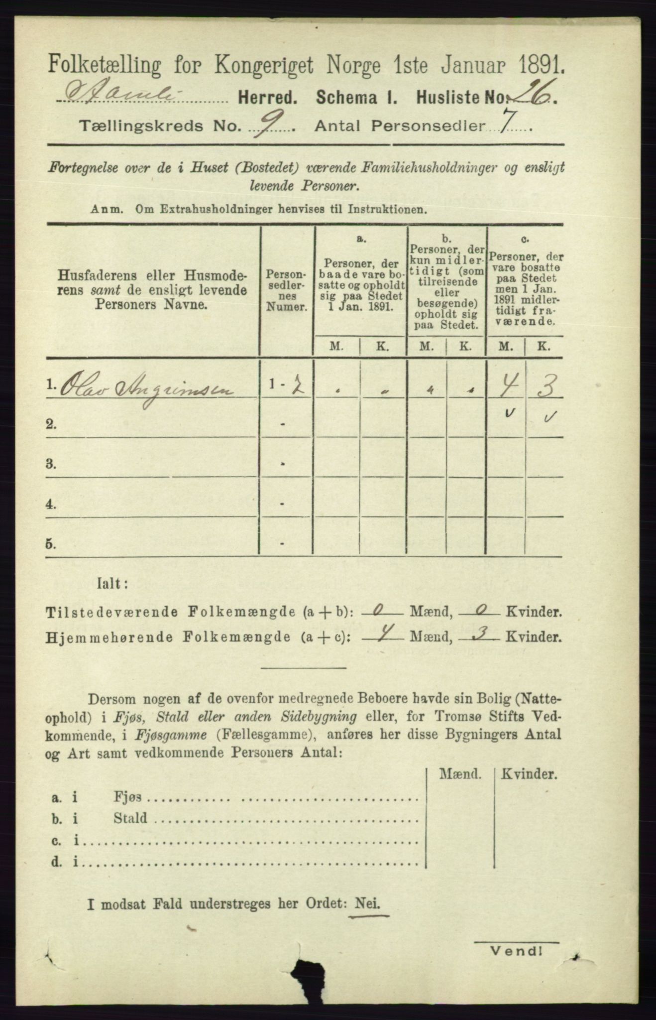 RA, 1891 census for 0929 Åmli, 1891, p. 1452