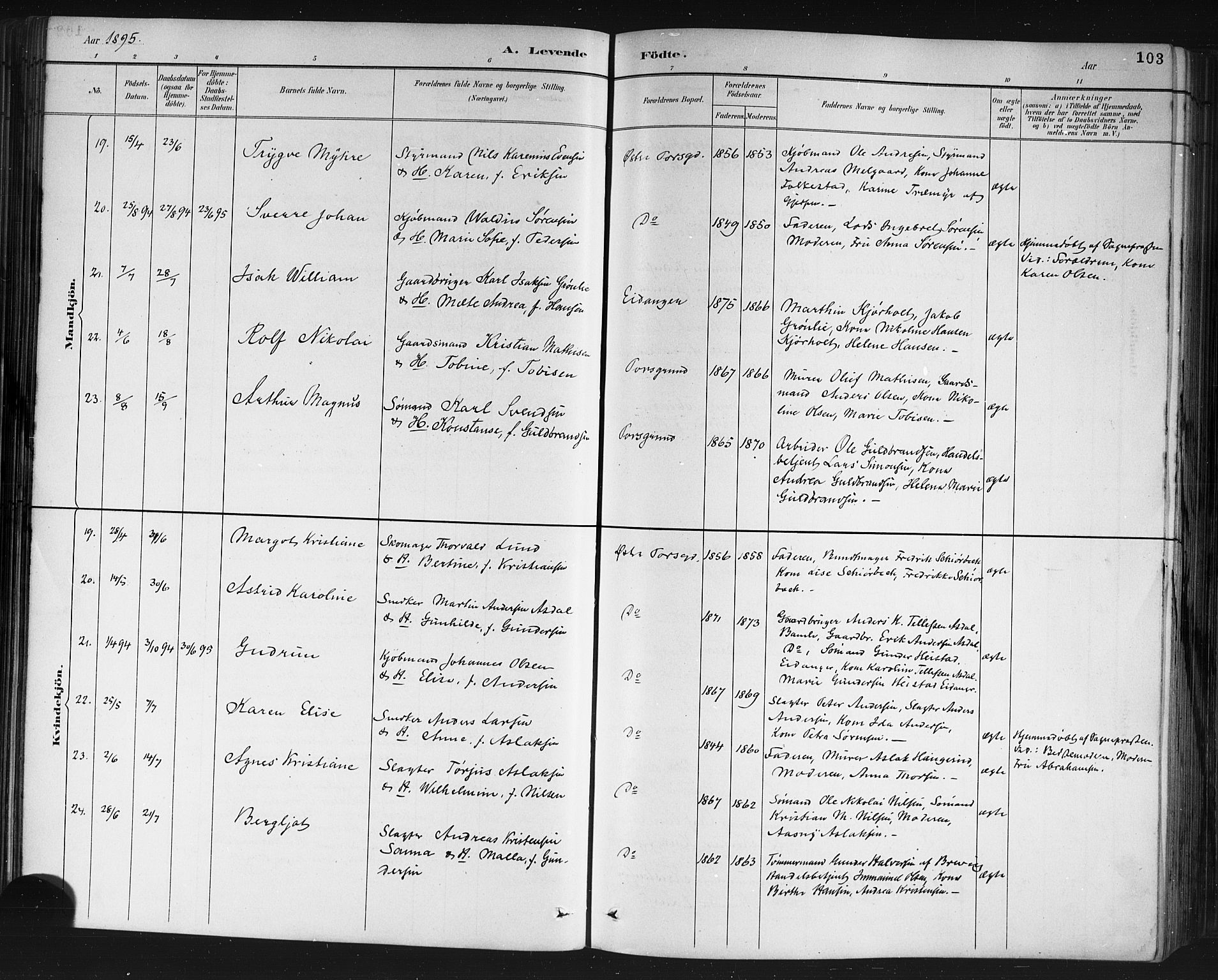 Porsgrunn kirkebøker , AV/SAKO-A-104/G/Gb/L0005: Parish register (copy) no. II 5, 1883-1915, p. 103