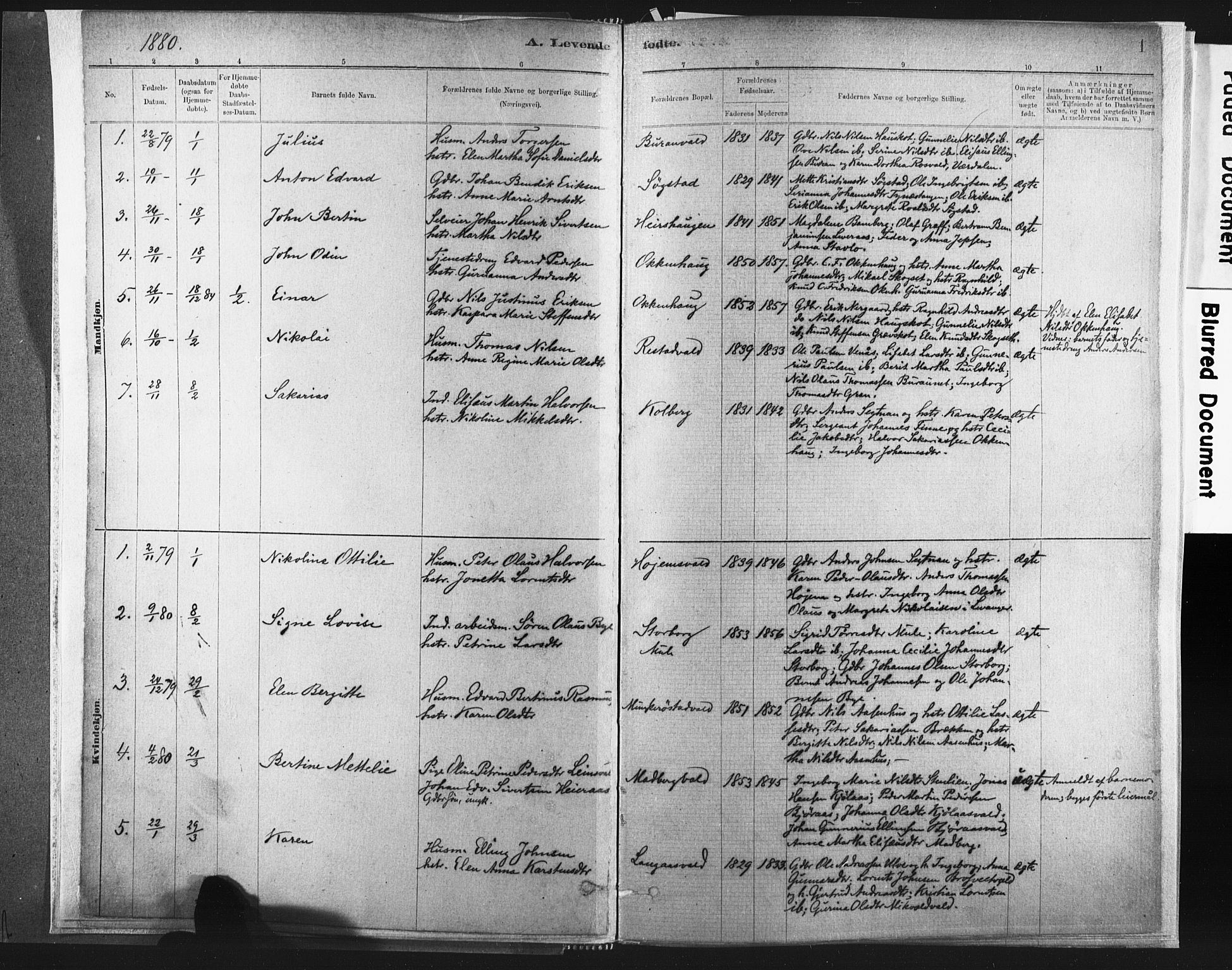 Ministerialprotokoller, klokkerbøker og fødselsregistre - Nord-Trøndelag, SAT/A-1458/721/L0207: Parish register (official) no. 721A02, 1880-1911, p. 1