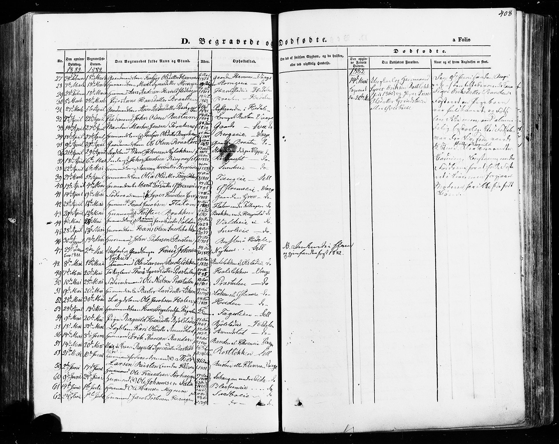 Vågå prestekontor, SAH/PREST-076/H/Ha/Haa/L0007: Parish register (official) no. 7 /1, 1872-1886, p. 408