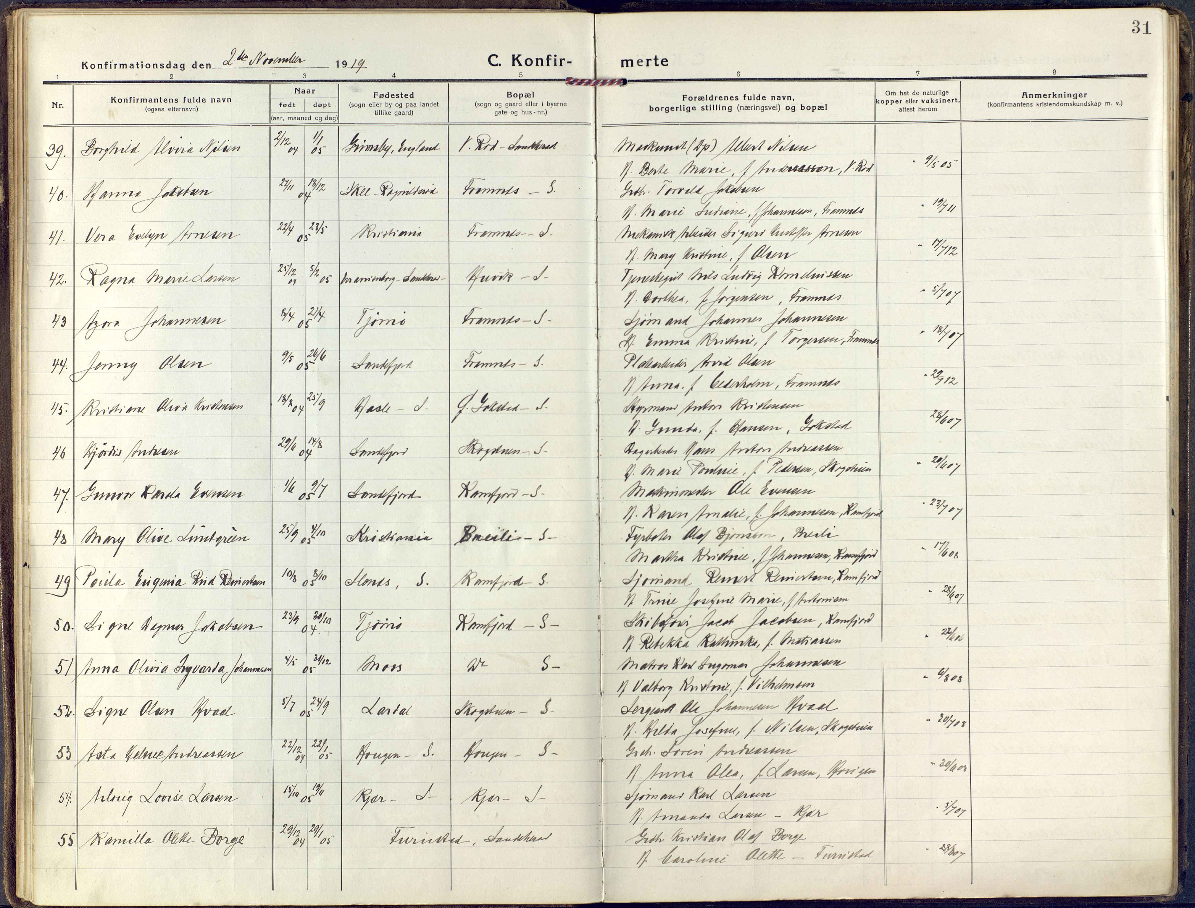 Sandar kirkebøker, SAKO/A-243/F/Fa/L0018: Parish register (official) no. 18, 1917-1926, p. 31