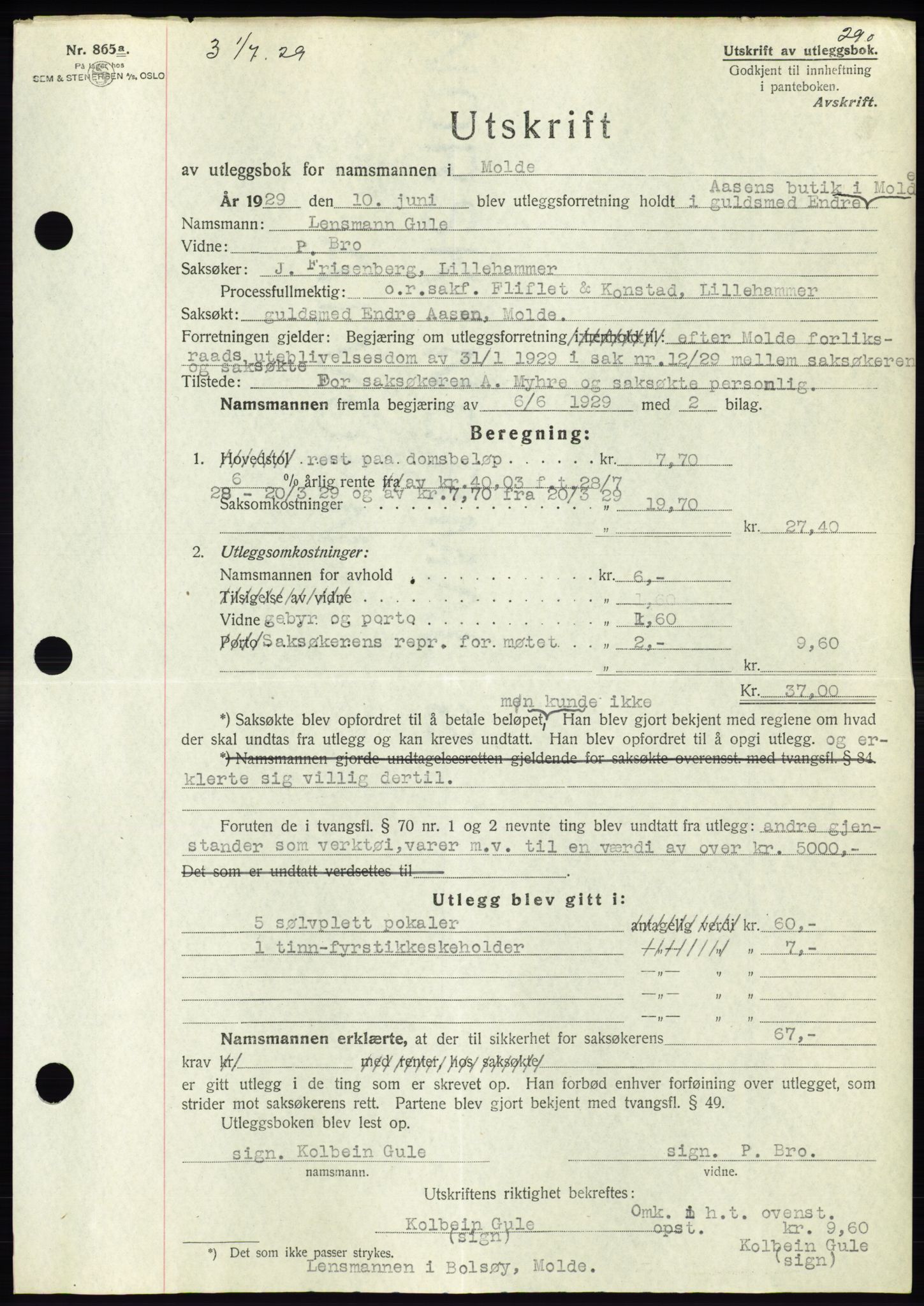 Molde byfogd, AV/SAT-A-0025/2/2C/L0011: Mortgage book no. 11, 1926-1932, Deed date: 01.07.1929