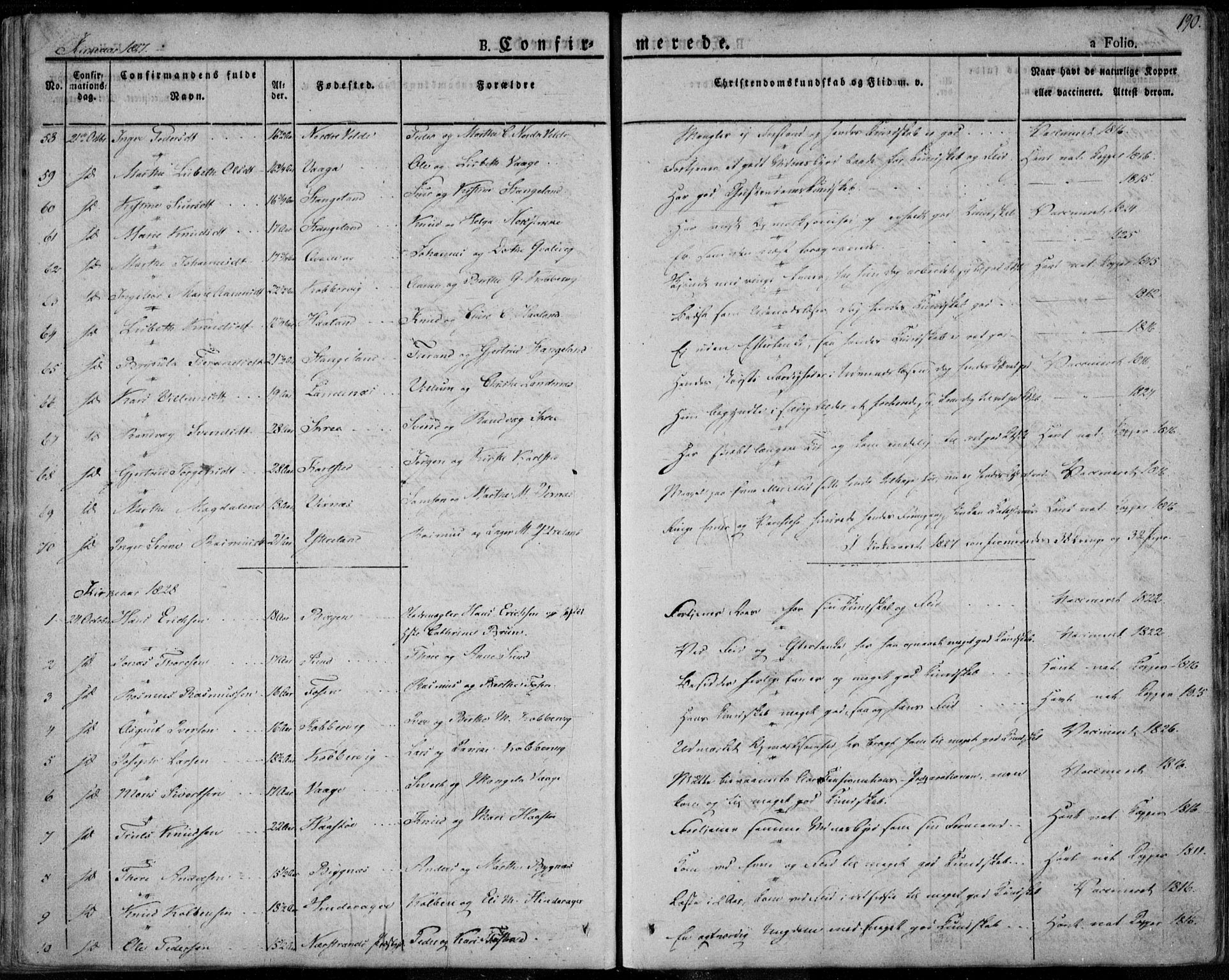 Avaldsnes sokneprestkontor, SAST/A -101851/H/Ha/Haa/L0005: Parish register (official) no. A 5.1, 1825-1841, p. 190