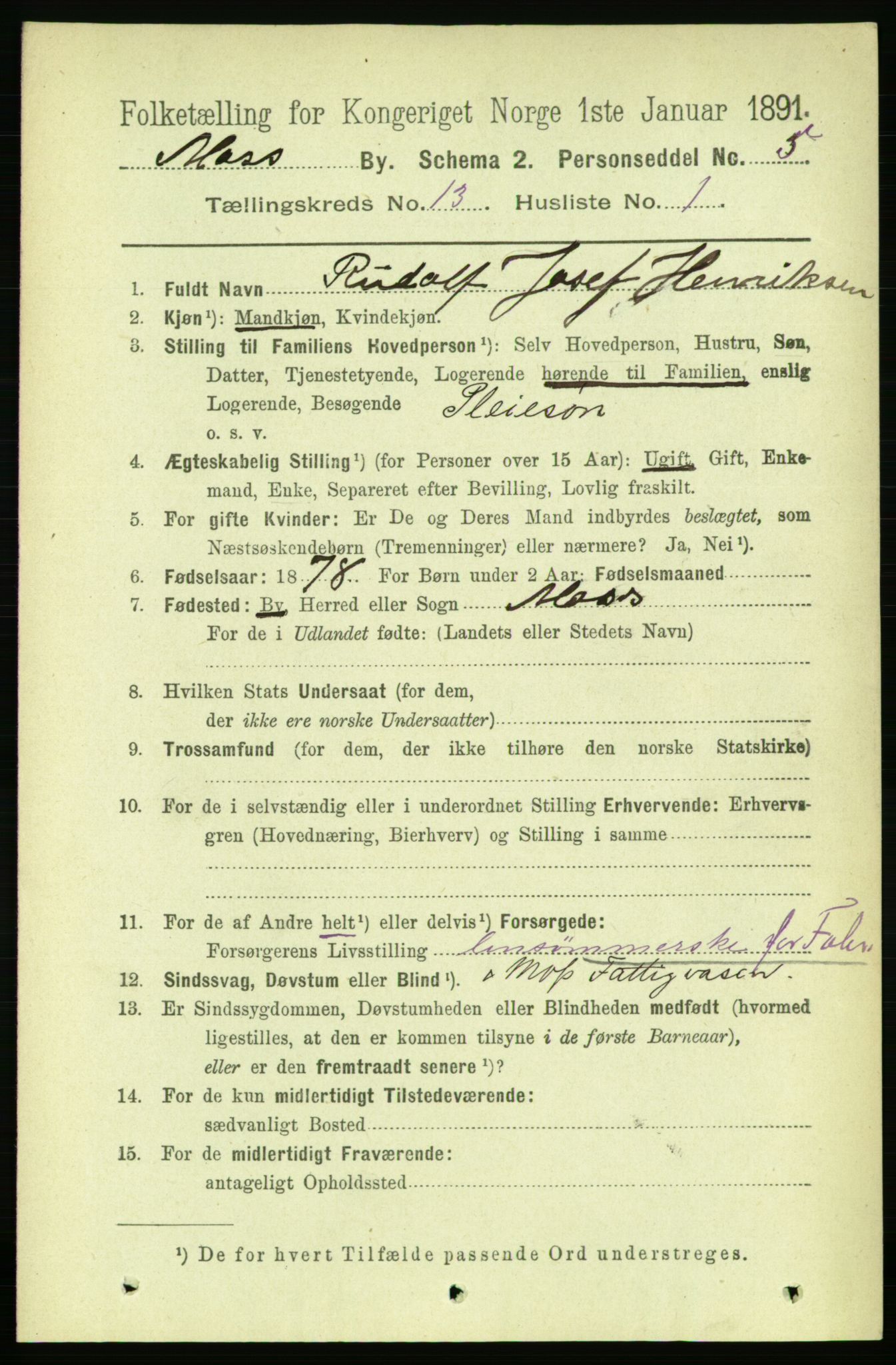 RA, 1891 census for 0104 Moss, 1891, p. 6528