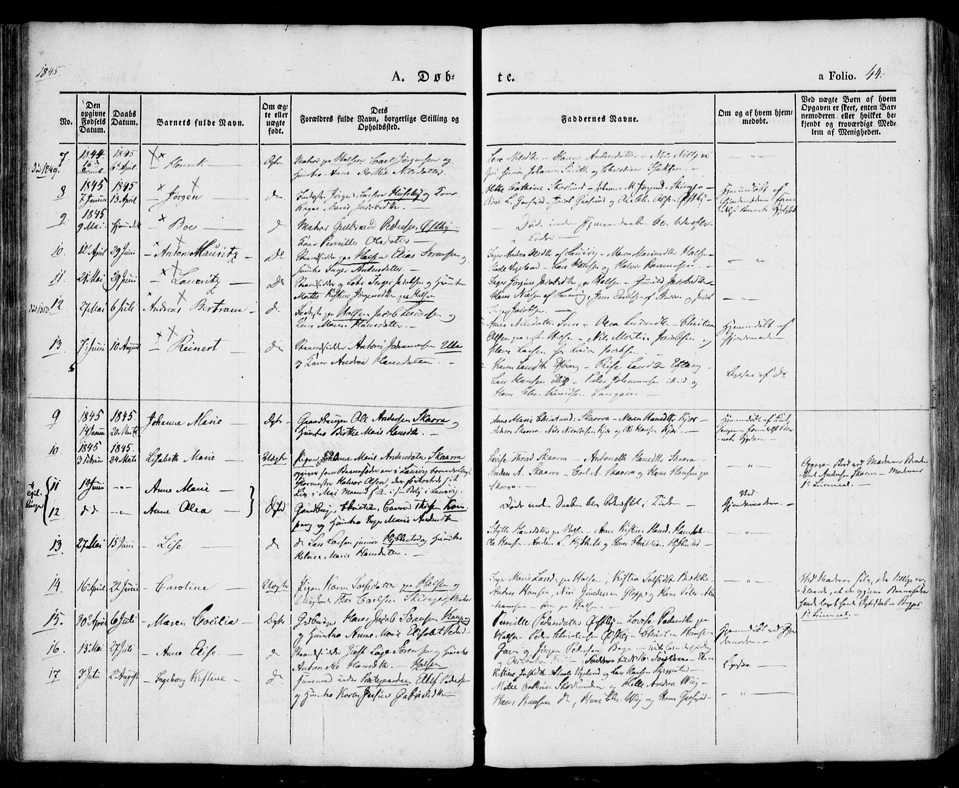 Tjølling kirkebøker, SAKO/A-60/F/Fa/L0006: Parish register (official) no. 6, 1835-1859, p. 44